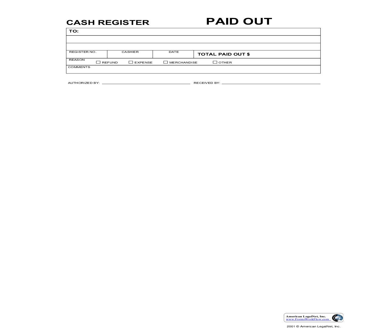 Cash Register Paid Out | Pdf Fpdf Doc Docx | Business Forms