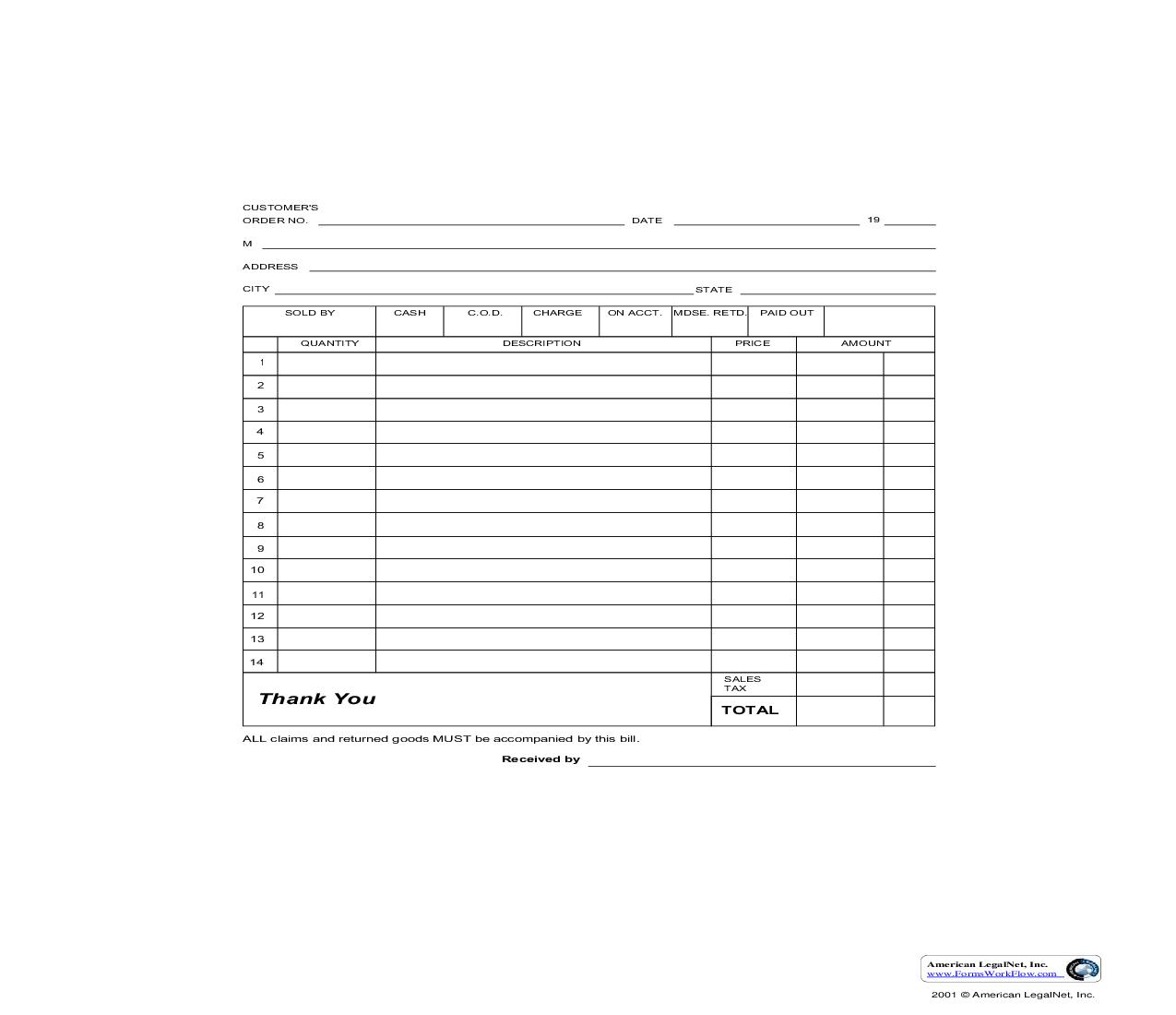 Customer Bill | Pdf Fpdf Doc Docx | Business Forms