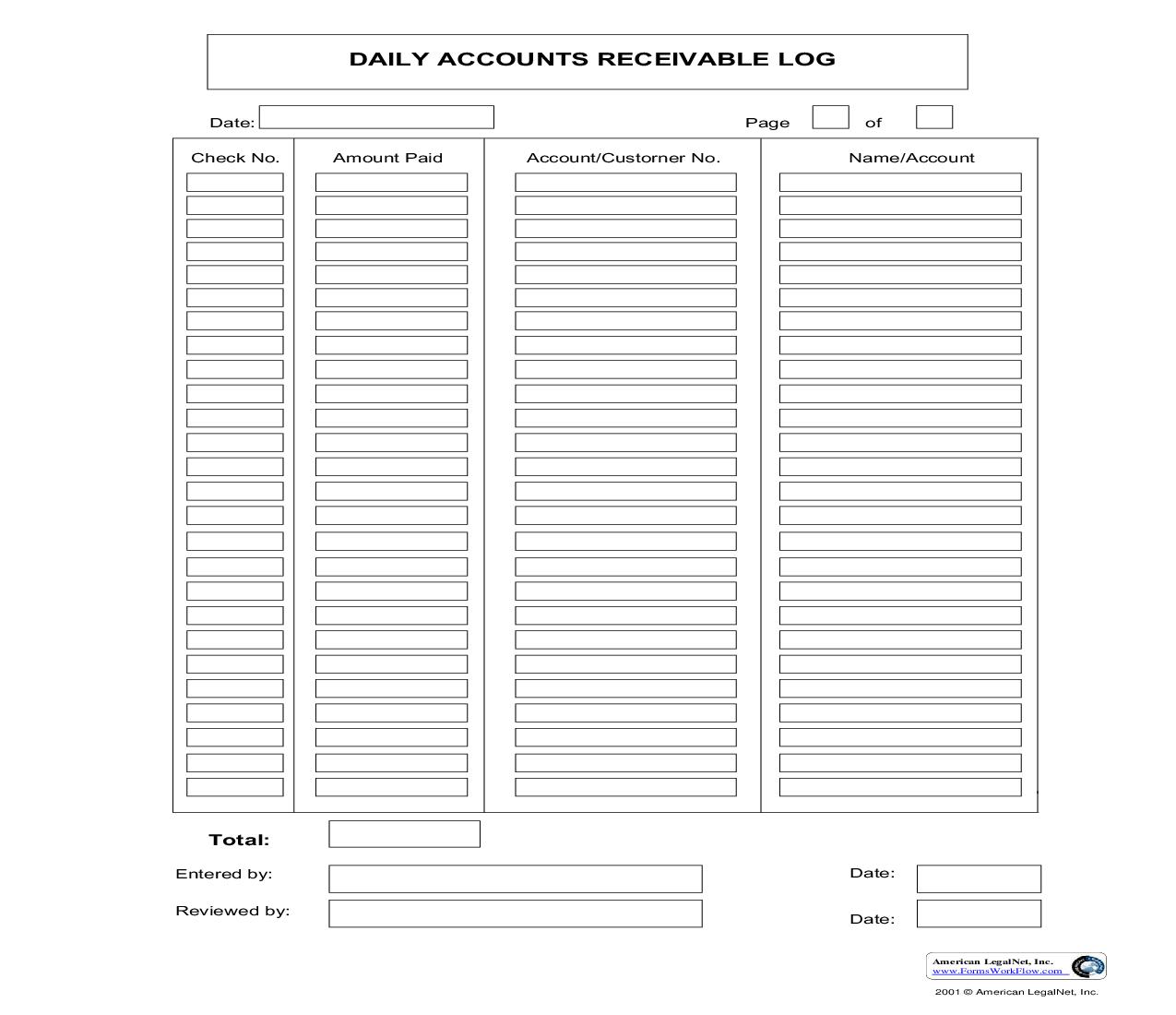 Daily Accounts Receivable Log | Pdf Fpdf Doc Docx | Business Forms