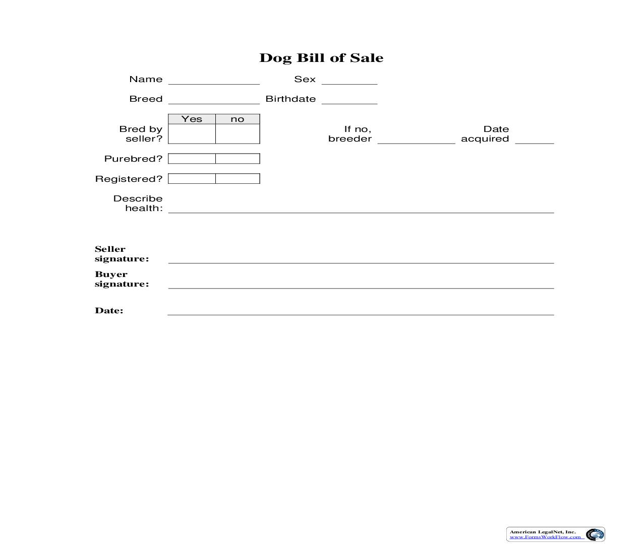 Dog Bill Of Sale | Pdf Fpdf Doc Docx | Business Forms
