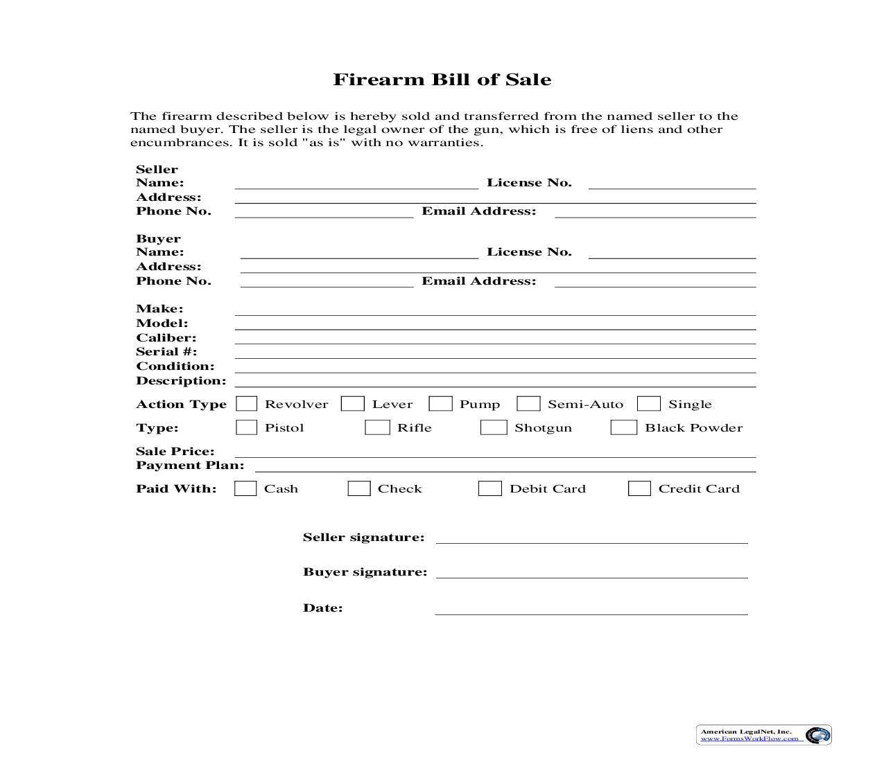 Firearm Bill Of Sale | Pdf Fpdf Doc Docx | Business Forms