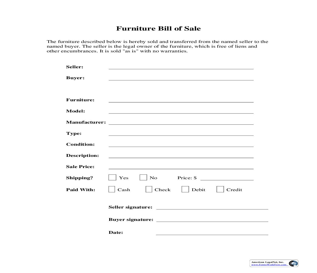 Furniture Bill Of Sale | Pdf Fpdf Doc Docx | Business Forms