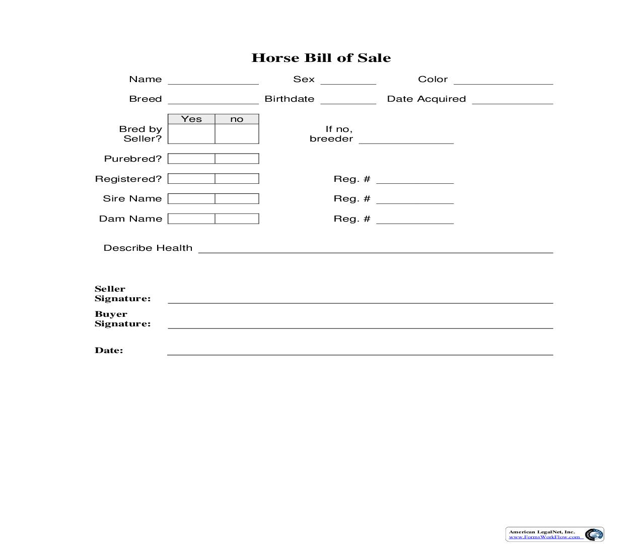 Horse Bill Of Sale | Pdf Fpdf Doc Docx | Business Forms
