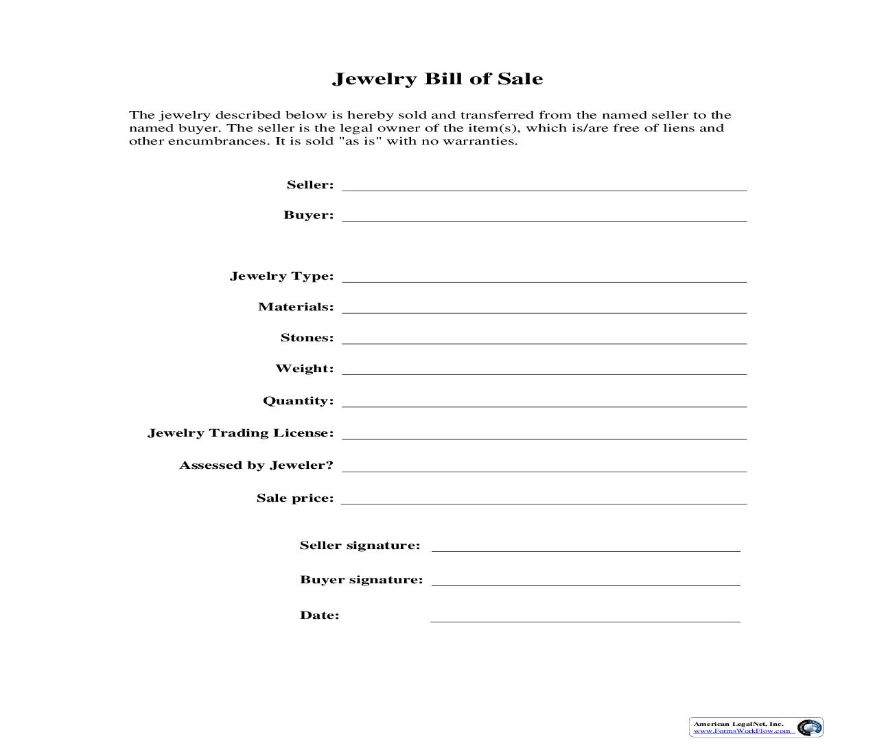 Jewelry Bill Of Sale | Pdf Fpdf Doc Docx | Business Forms