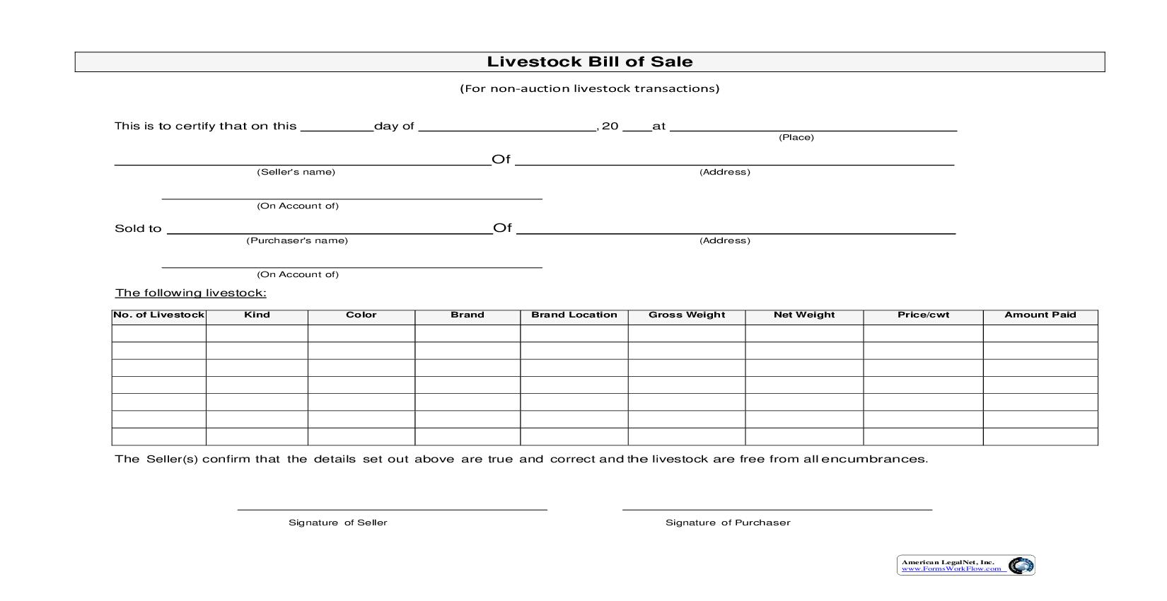 Livestock Bill Of Sale | Pdf Fpdf Doc Docx | Business Forms