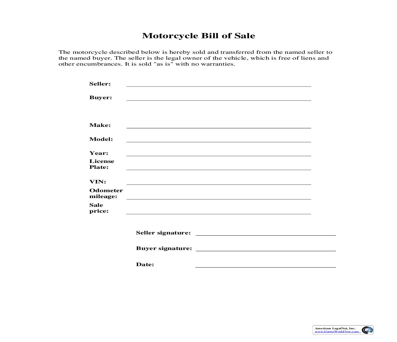 Motorcycle Bill Of Sale | Pdf Fpdf Doc Docx | Business Forms