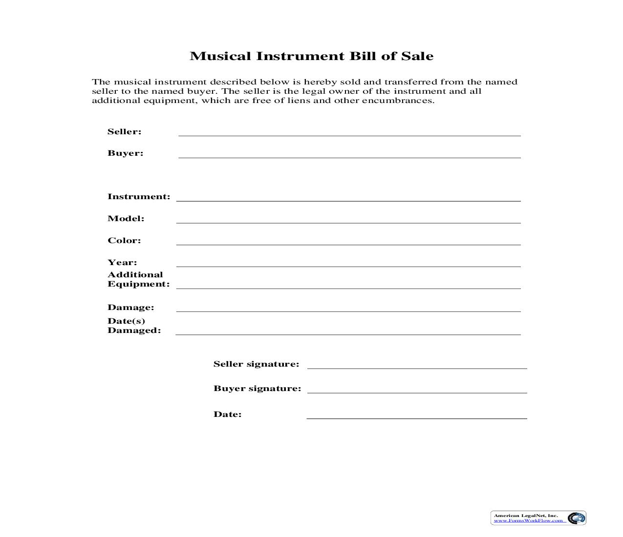 Musical Instrument Bill Of Sale | Pdf Fpdf Doc Docx | Business Forms