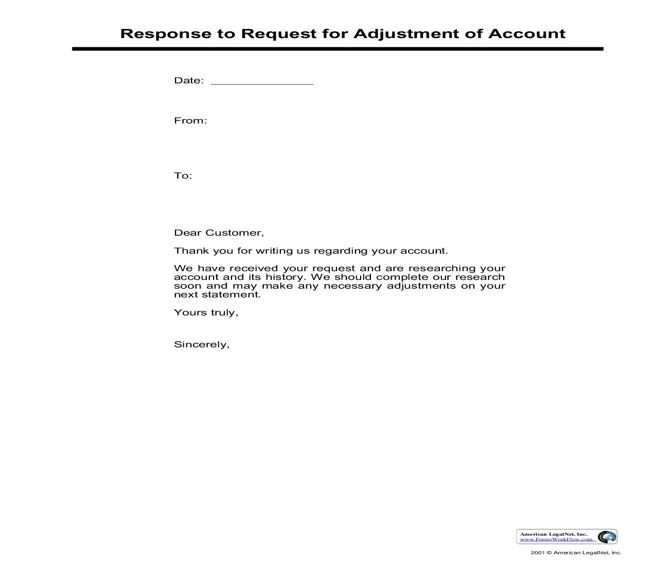 Response To Request For Adjustment Of Account | Pdf Fpdf Doc Docx | Business Forms
