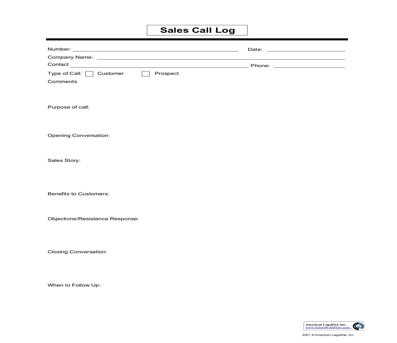 Sales Call Log | Pdf Fpdf Doc Docx | Business Forms