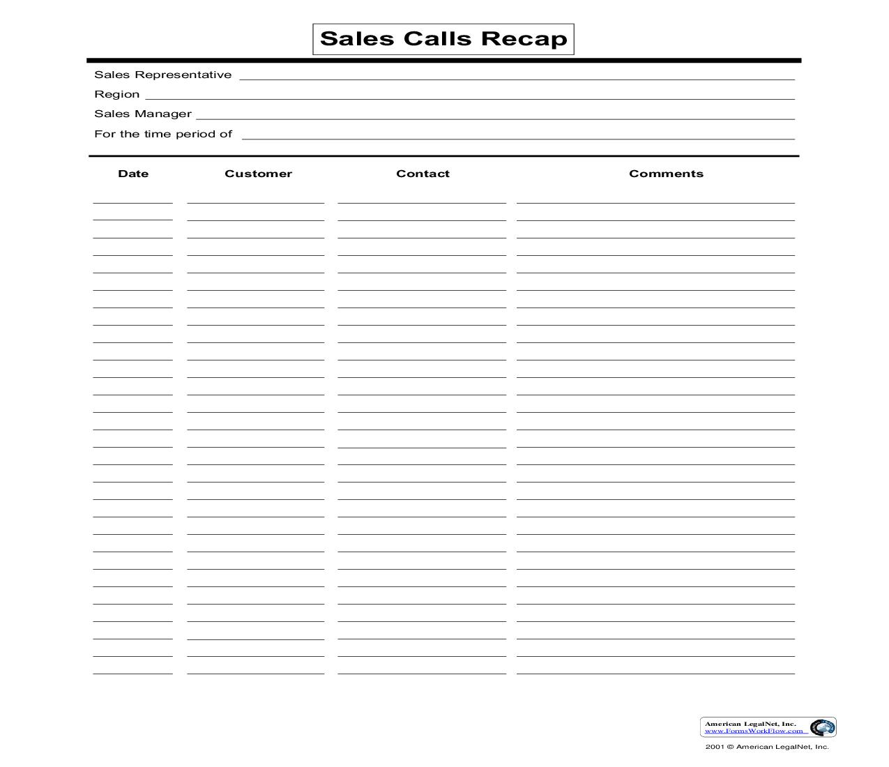 Sales Calls Recap | Pdf Fpdf Doc Docx | Business Forms