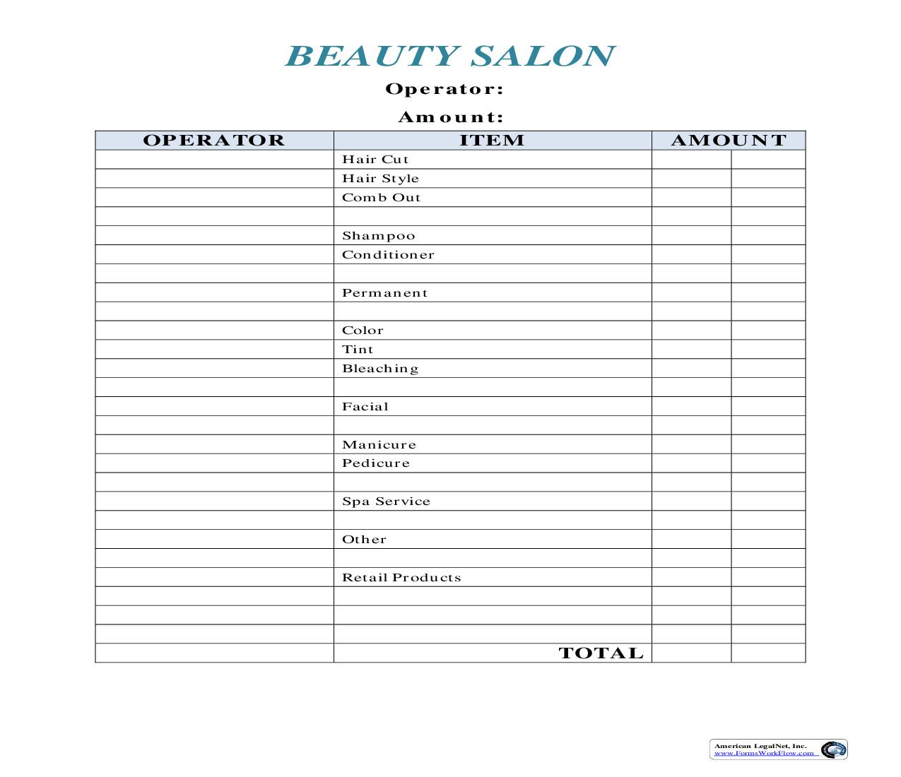 Salon Receipt | Pdf Fpdf Doc Docx | Business Forms