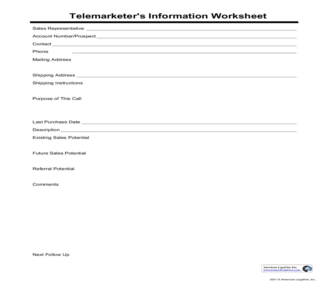 Telemarketers Information Worksheet | Pdf Fpdf Doc Docx | Business Forms