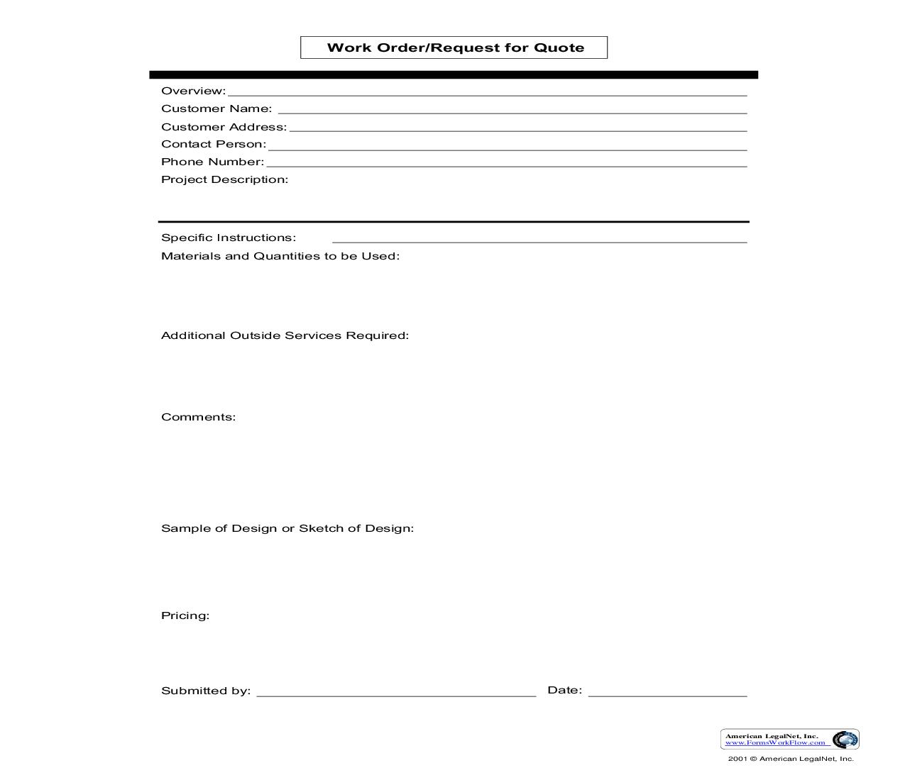 Work Order-Request For Quote | Pdf Fpdf Doc Docx | Business Forms