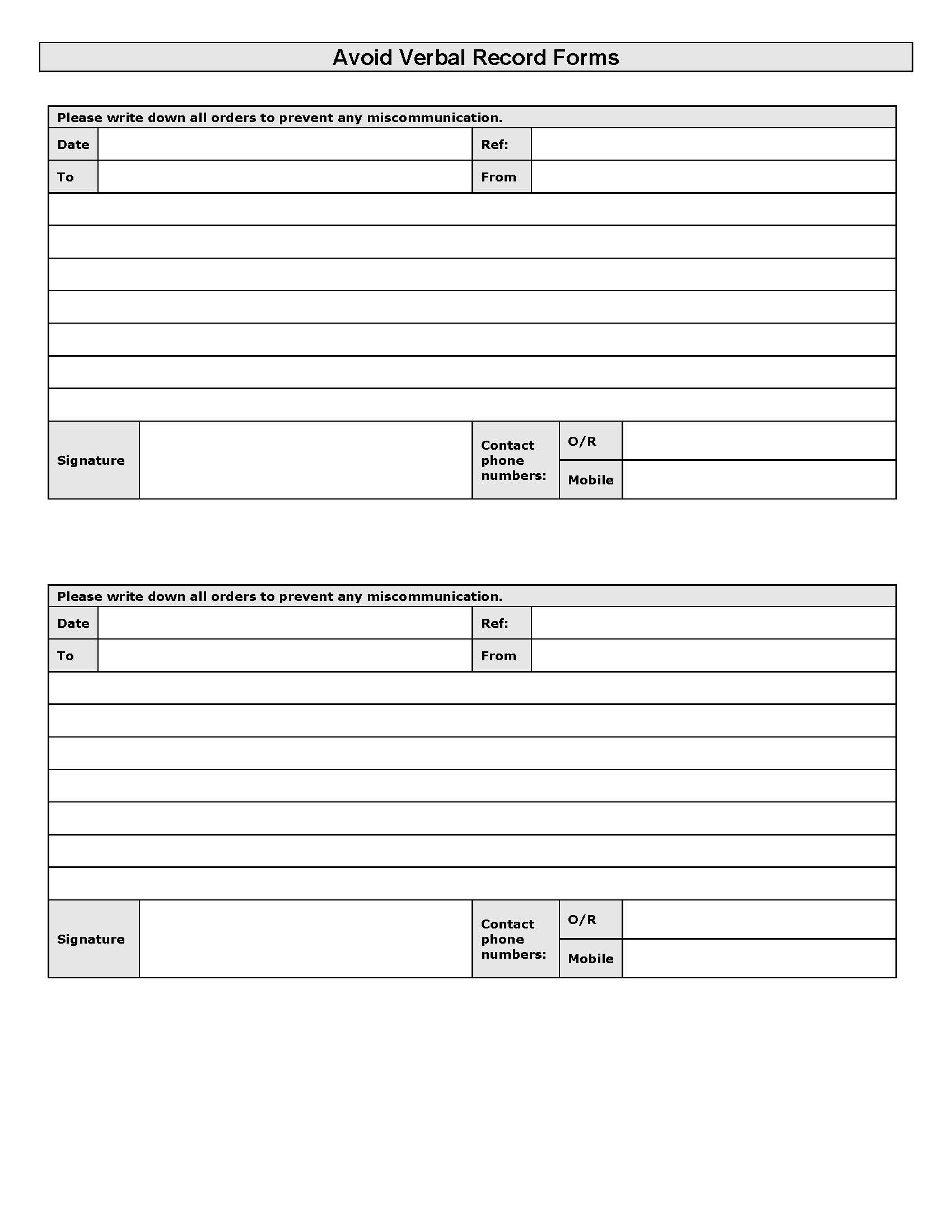 Avoid Verbal Record Form | Pdf Fpdf Docx | Business Forms