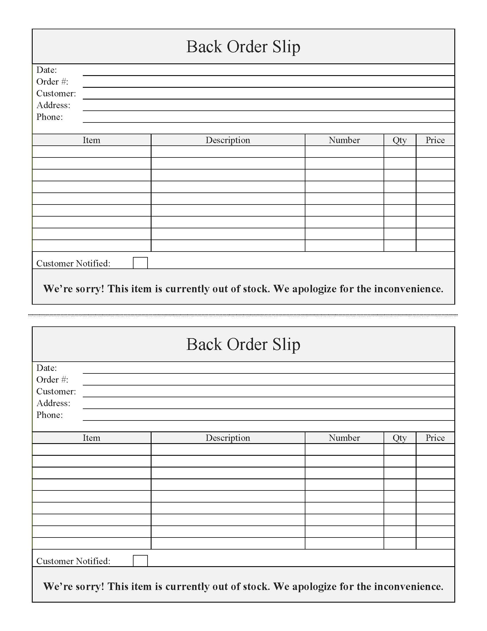 Back Order Slip | Pdf Fpdf Docx | Business Forms