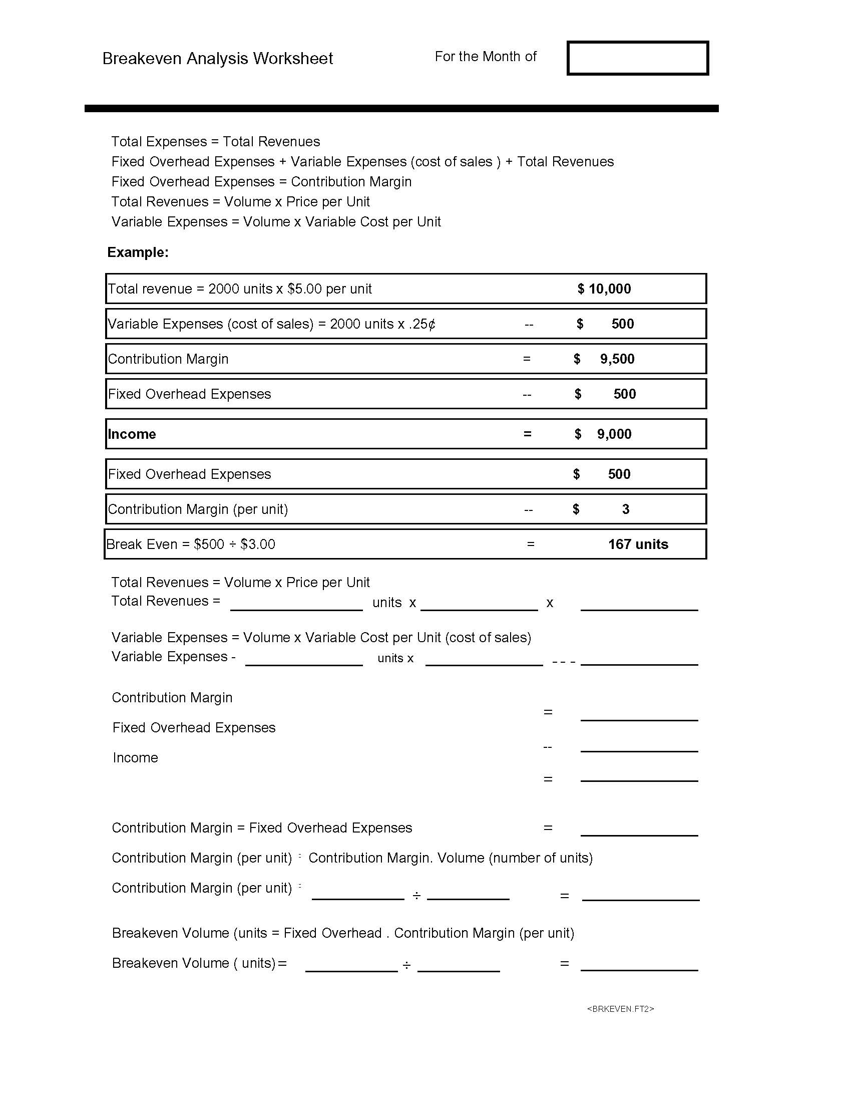Breakeven Analysis Worksheet | Pdf Fpdf Doc Docx | Business Forms
