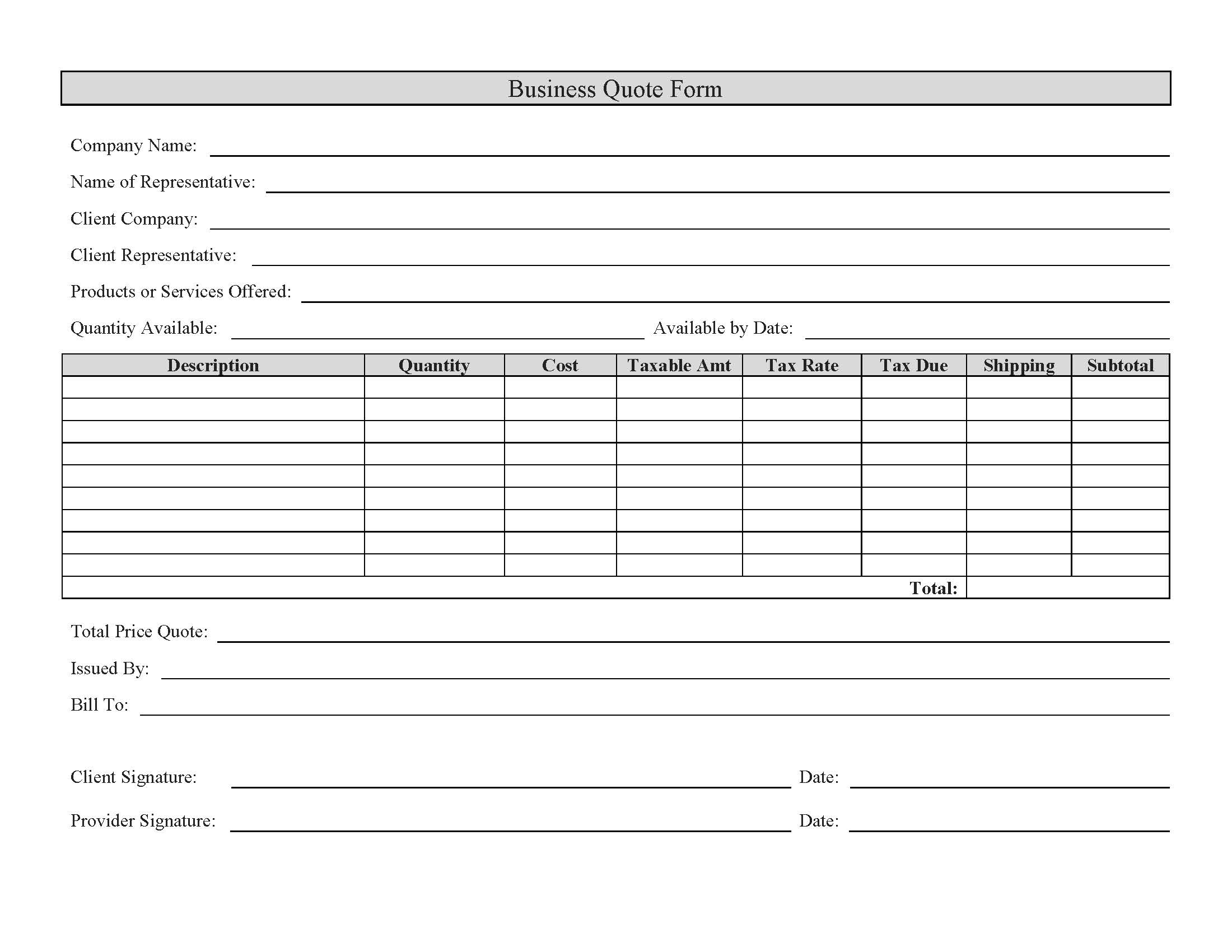 Business Quote | Pdf Fpdf Docx | Business Forms
