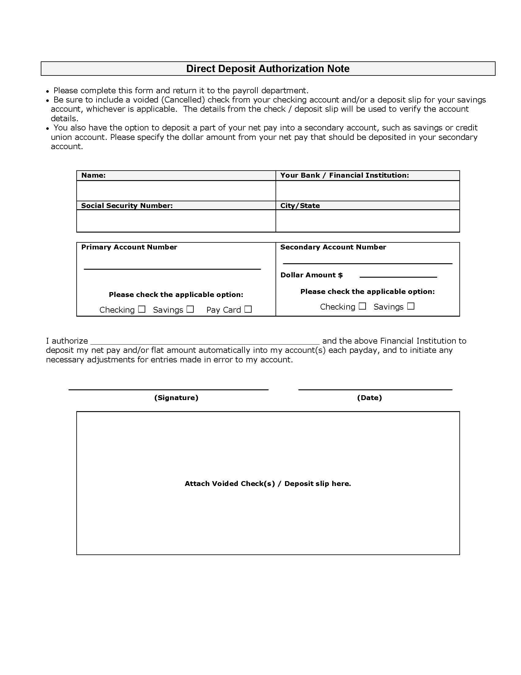 Direct Deposit Authorization | Pdf Fpdf Docx | Business Forms