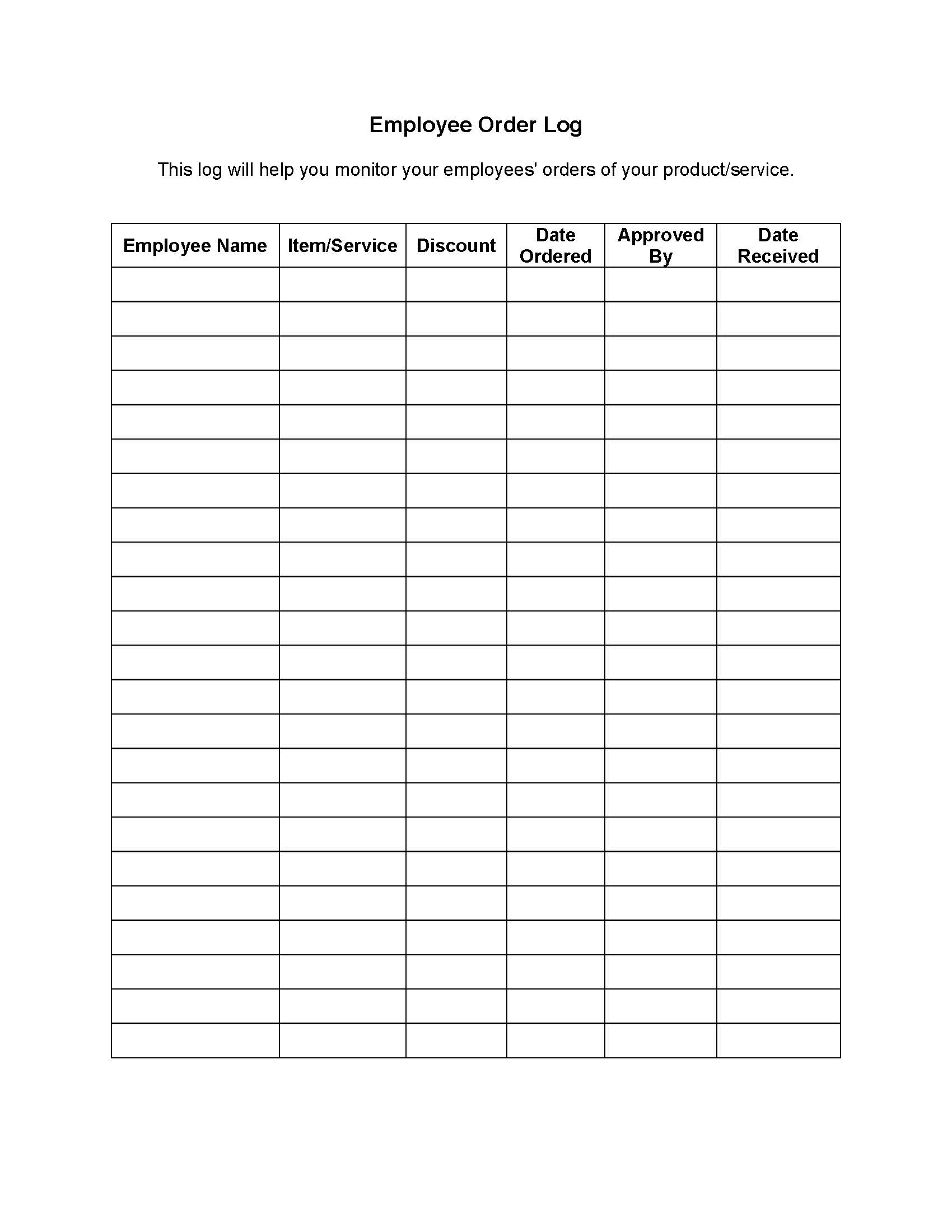 Employee Order Log | Pdf Fpdf Docx | Business Forms