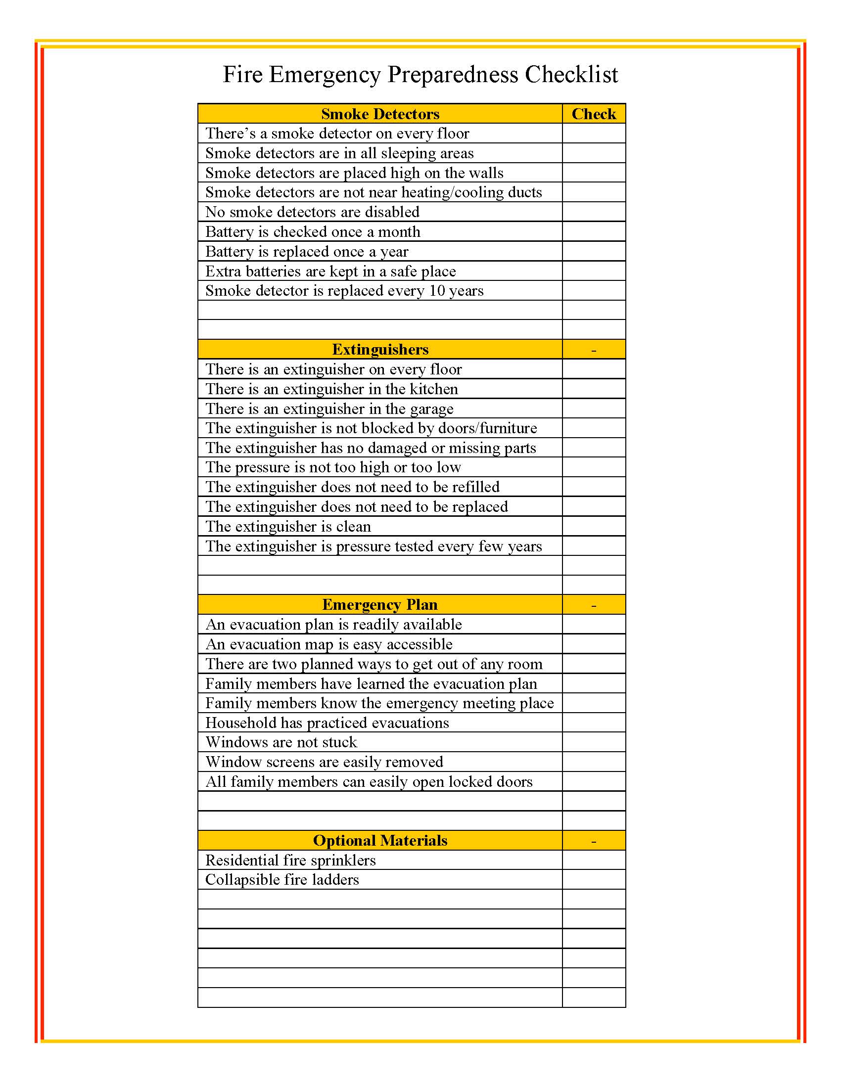 Fire Emergency Preparedness Checklist | Pdf Fpdf Docx | Business Forms