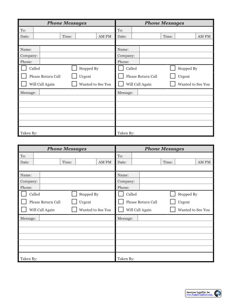 Phone Message Log | Pdf Fpdf Docx | Business Forms