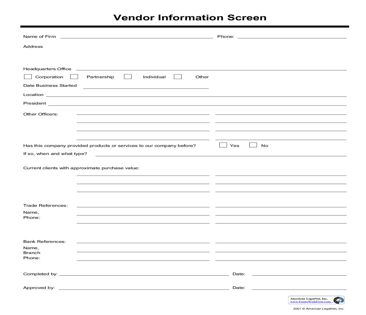 Vendor Information Screen | Pdf Fpdf Doc Docx | Business Forms