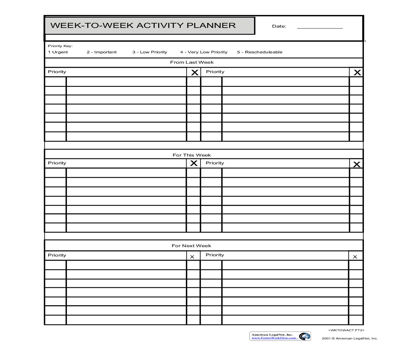 Week-To-Week Activity Planner | Pdf Fpdf Doc Docx | Business Forms