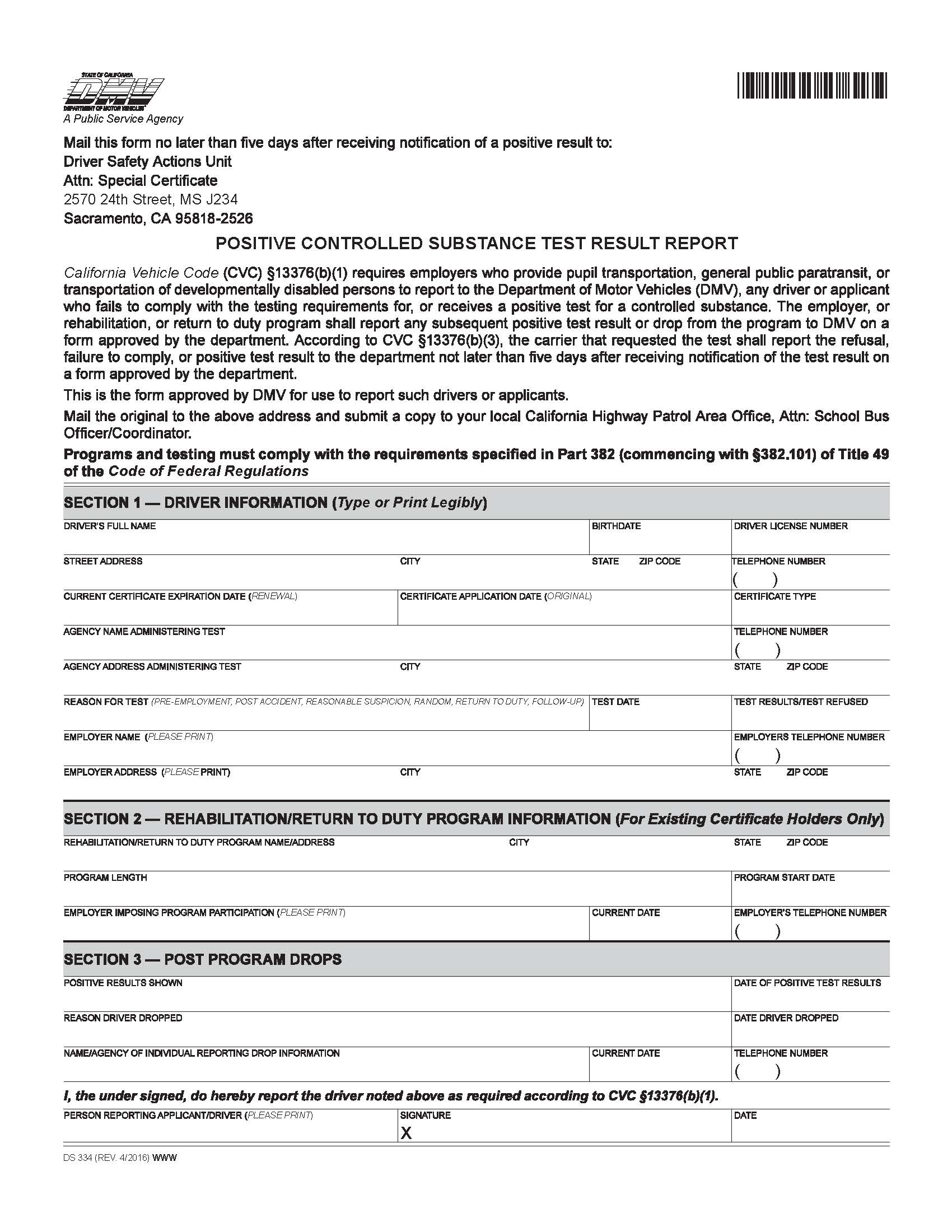 Positive Controlled Substance {DS-334} | Pdf Fpdf Doc Docx | California