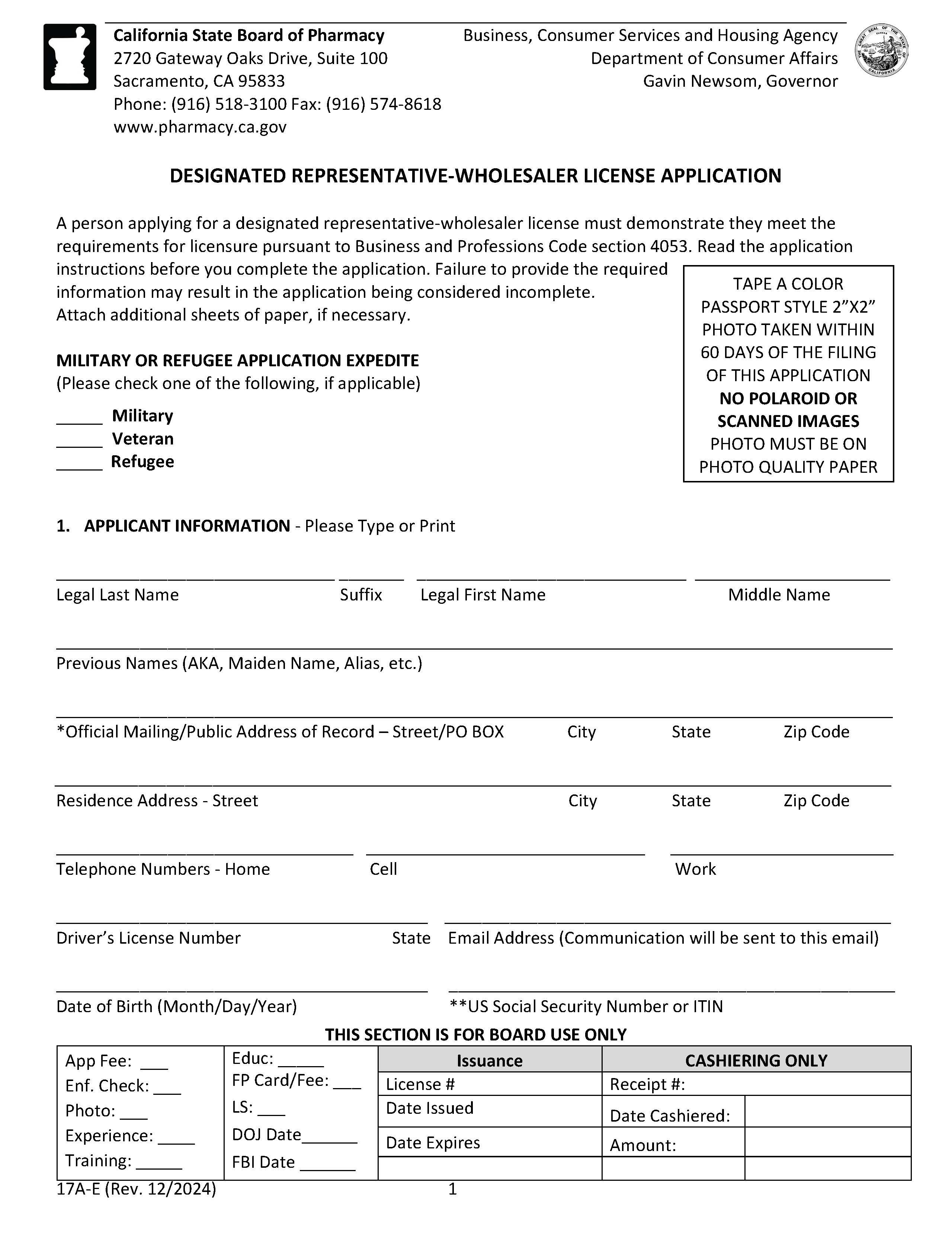 Application For A Designated Representative License {17A-E} | Pdf Fpdf Doc Docx | California