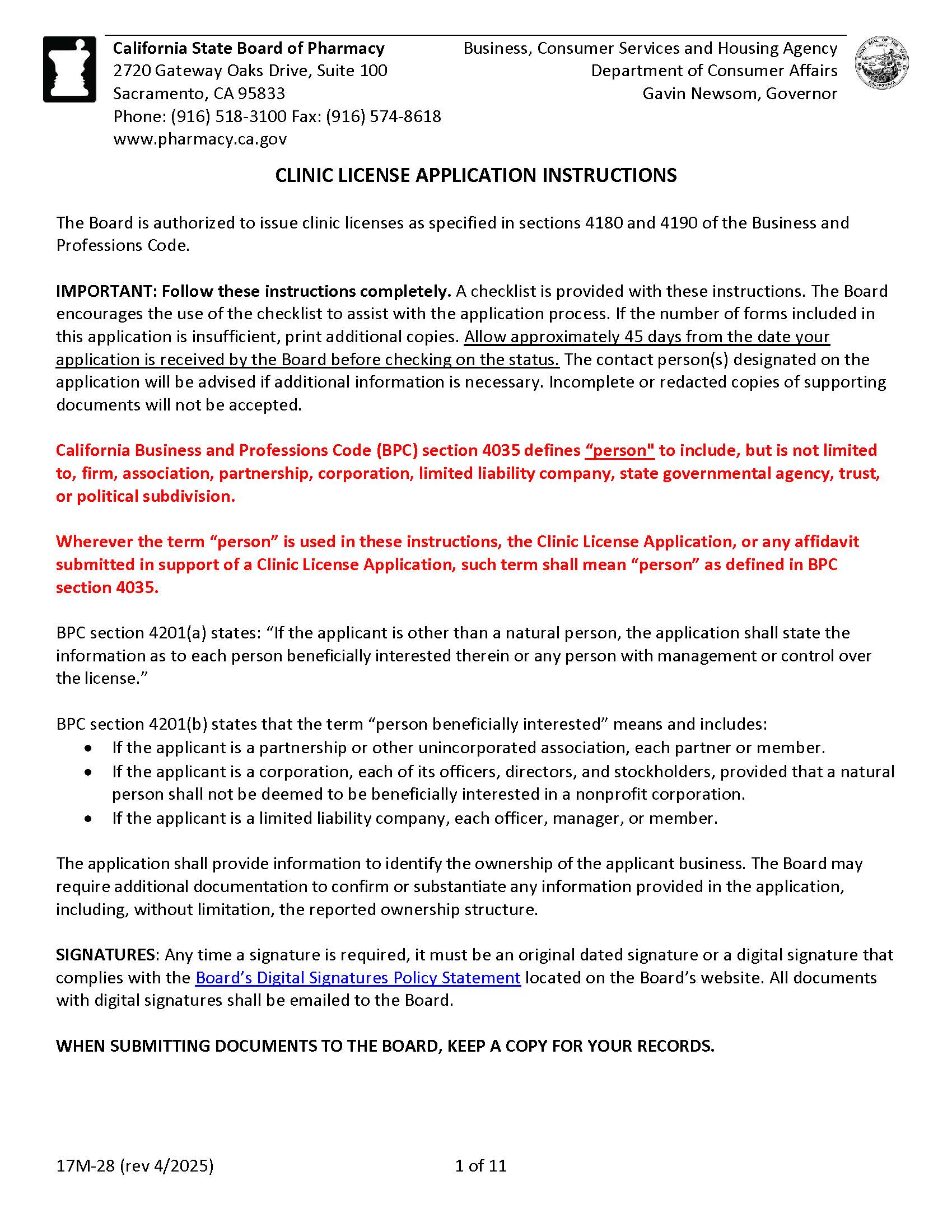 Application Instructions For Filing A Clinic License Application {17M-28} | Pdf Fpdf Docx | California