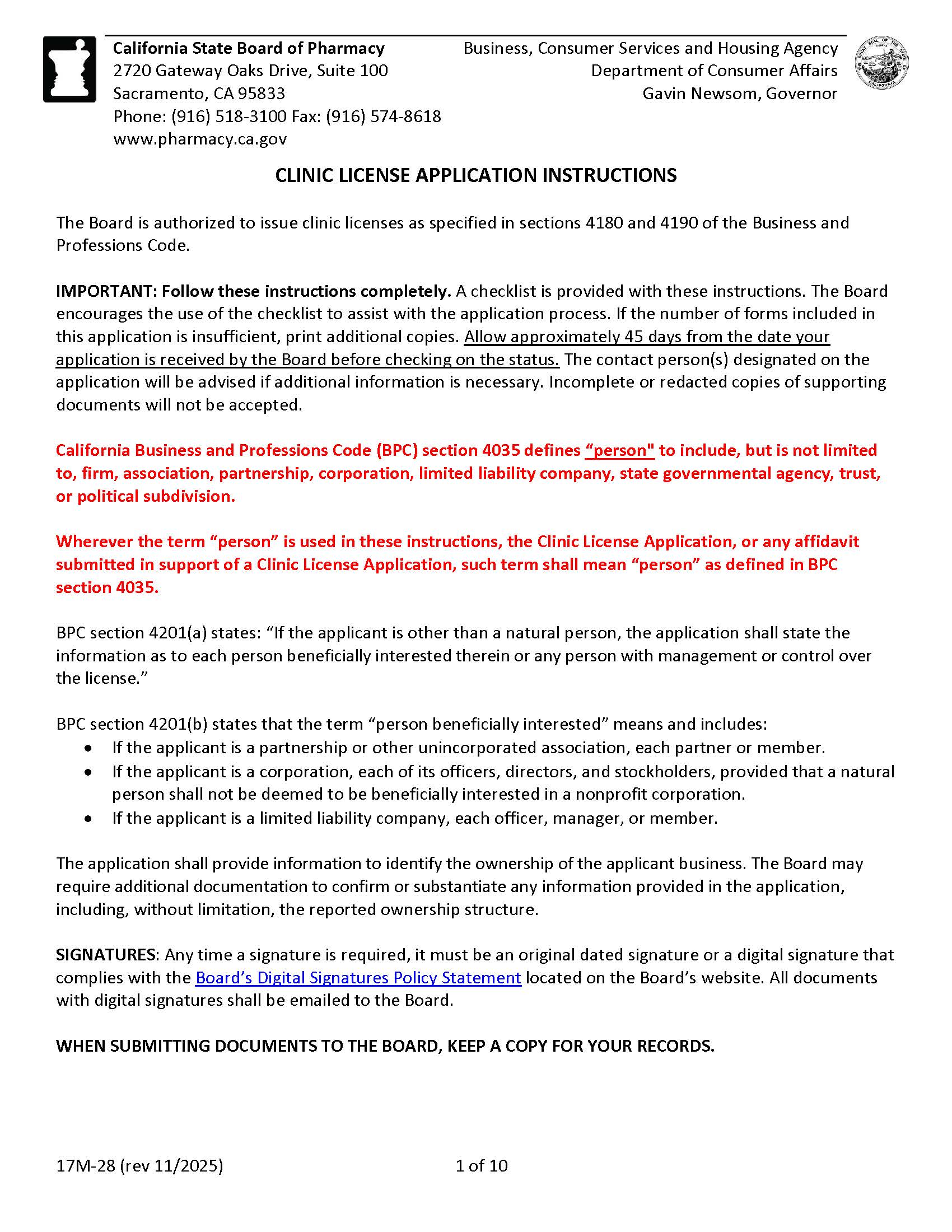 Application Instructions For Filing A Clinic License Application {17M-28} | Pdf Fpdf Docx | California