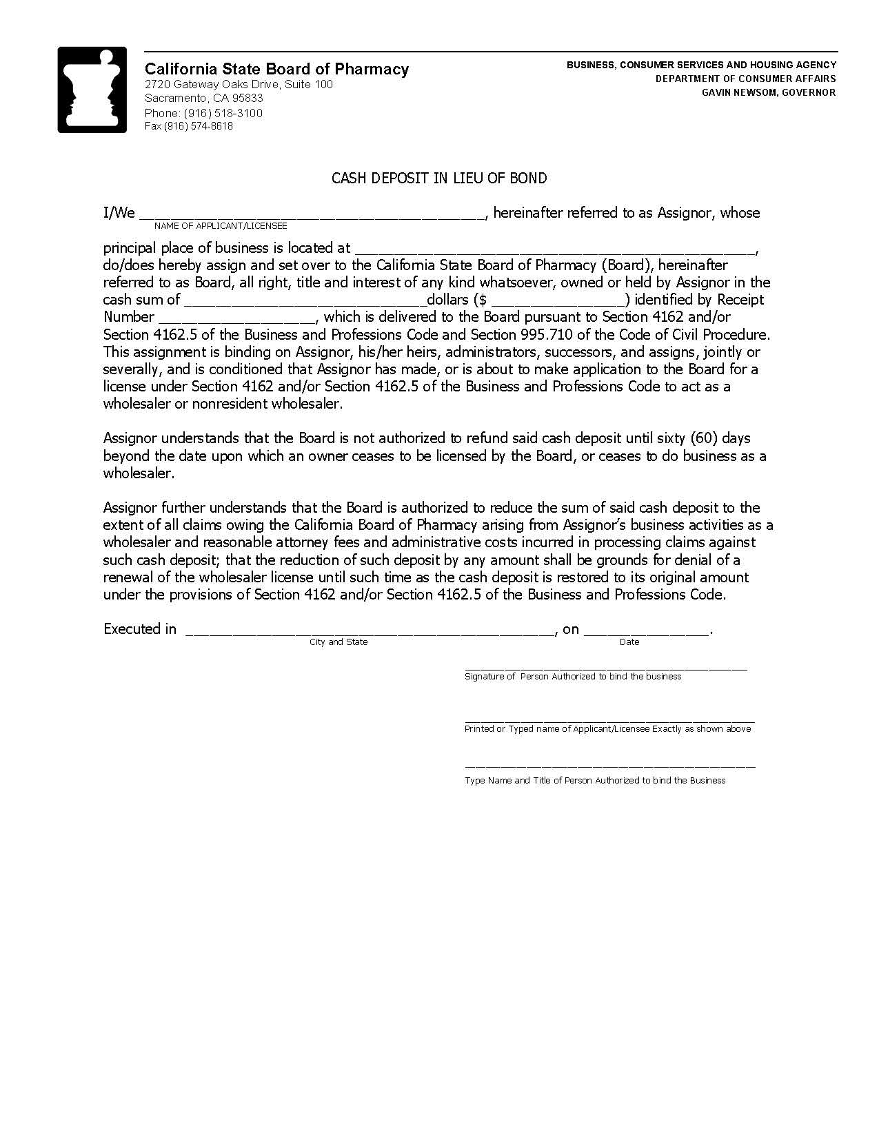 Cash Deposit In Lieu Of Bond | Pdf Fpdf Docx | California