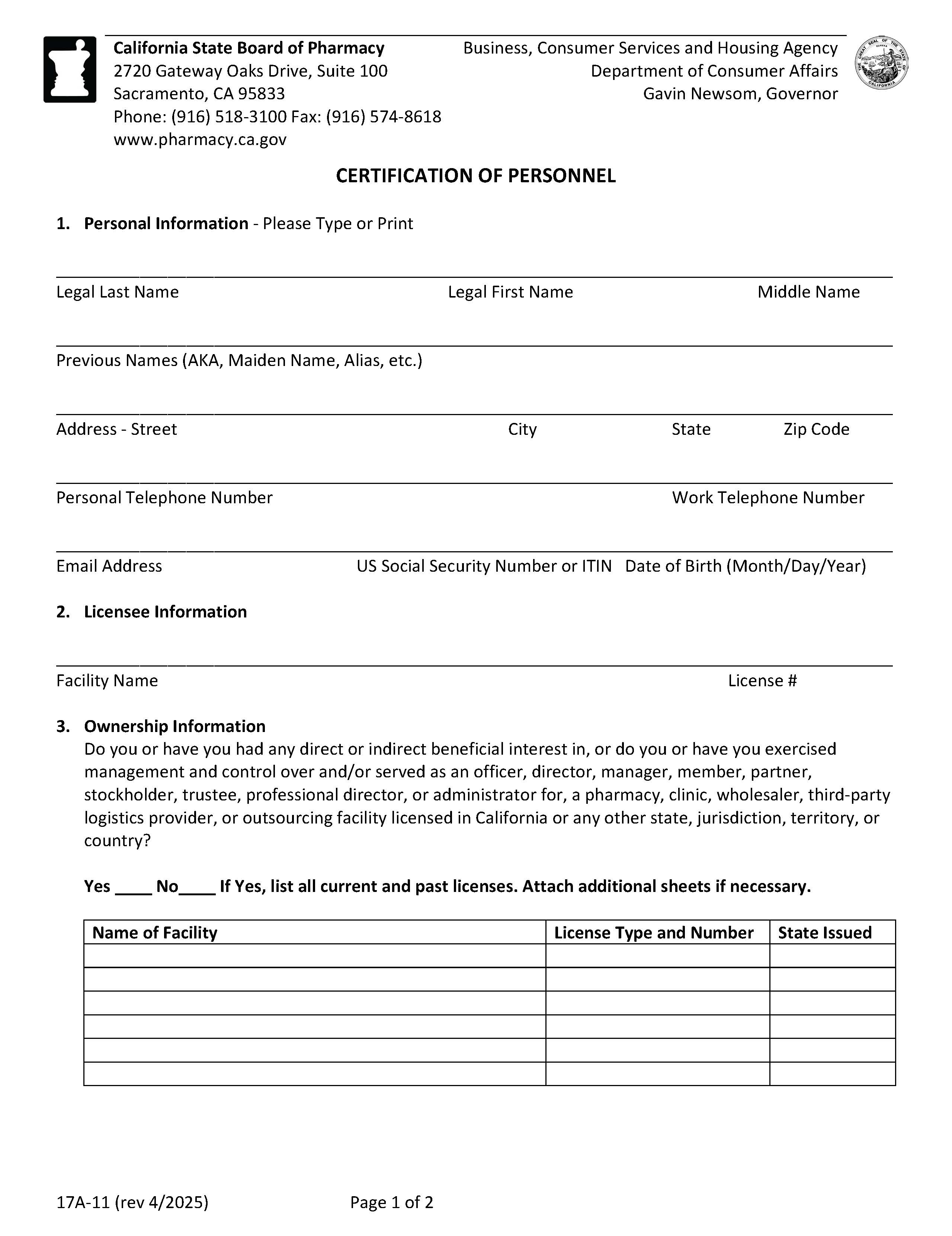 Certification Of Personnel {17A-11} | Pdf Fpdf Docx | California