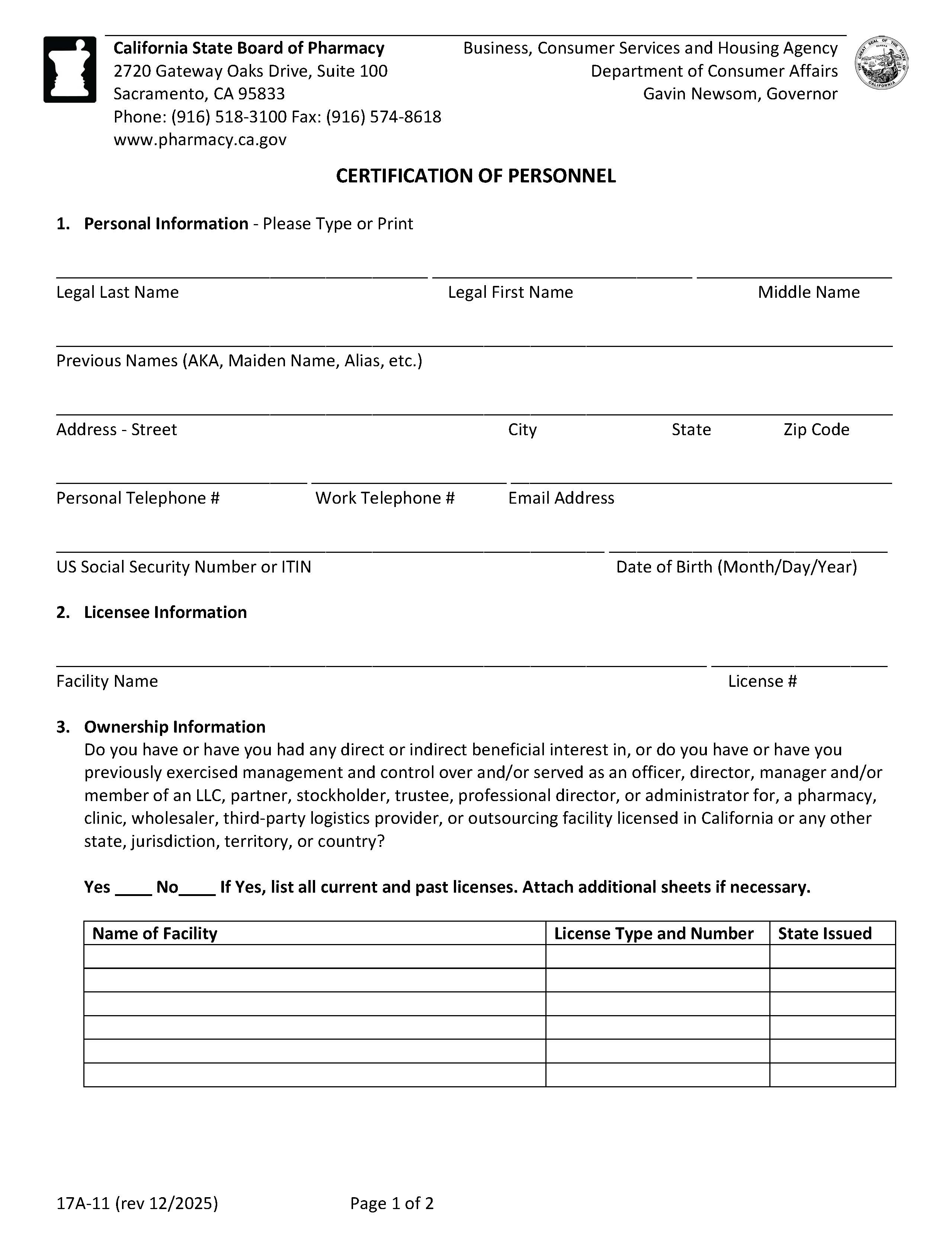 Certification Of Personnel {17A-11} | Pdf Fpdf Docx | California