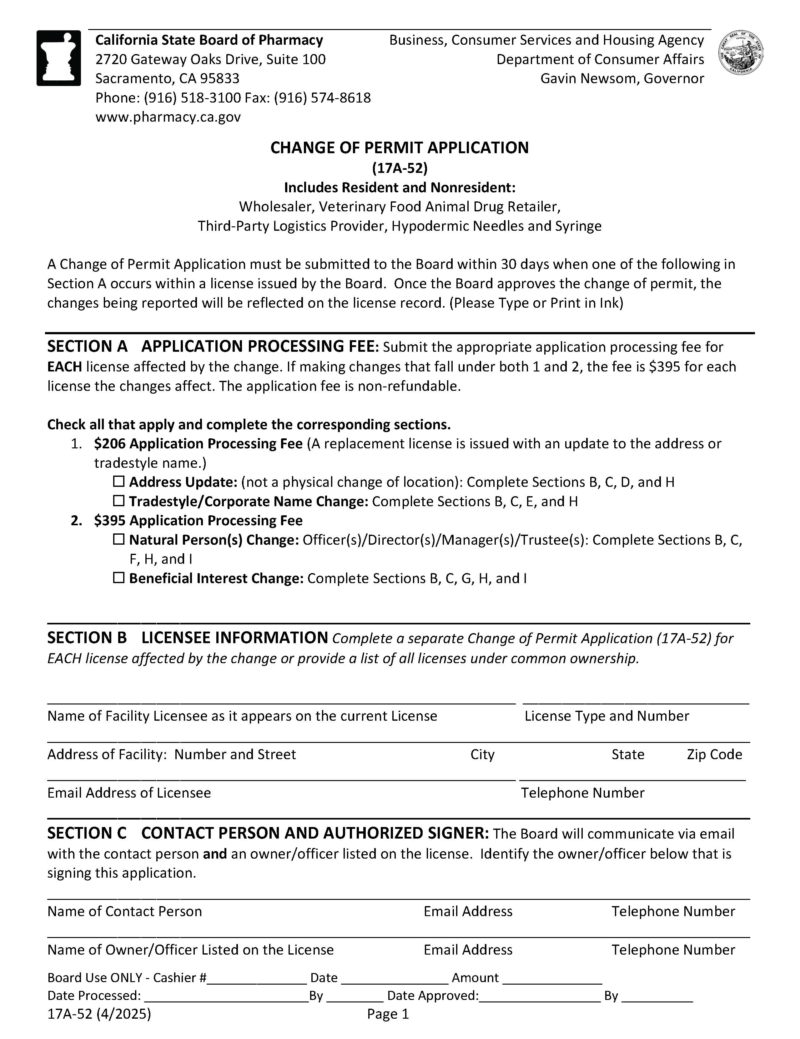 Change Of Permit For Wholesaler {17A-52} | Pdf Fpdf Docx | California