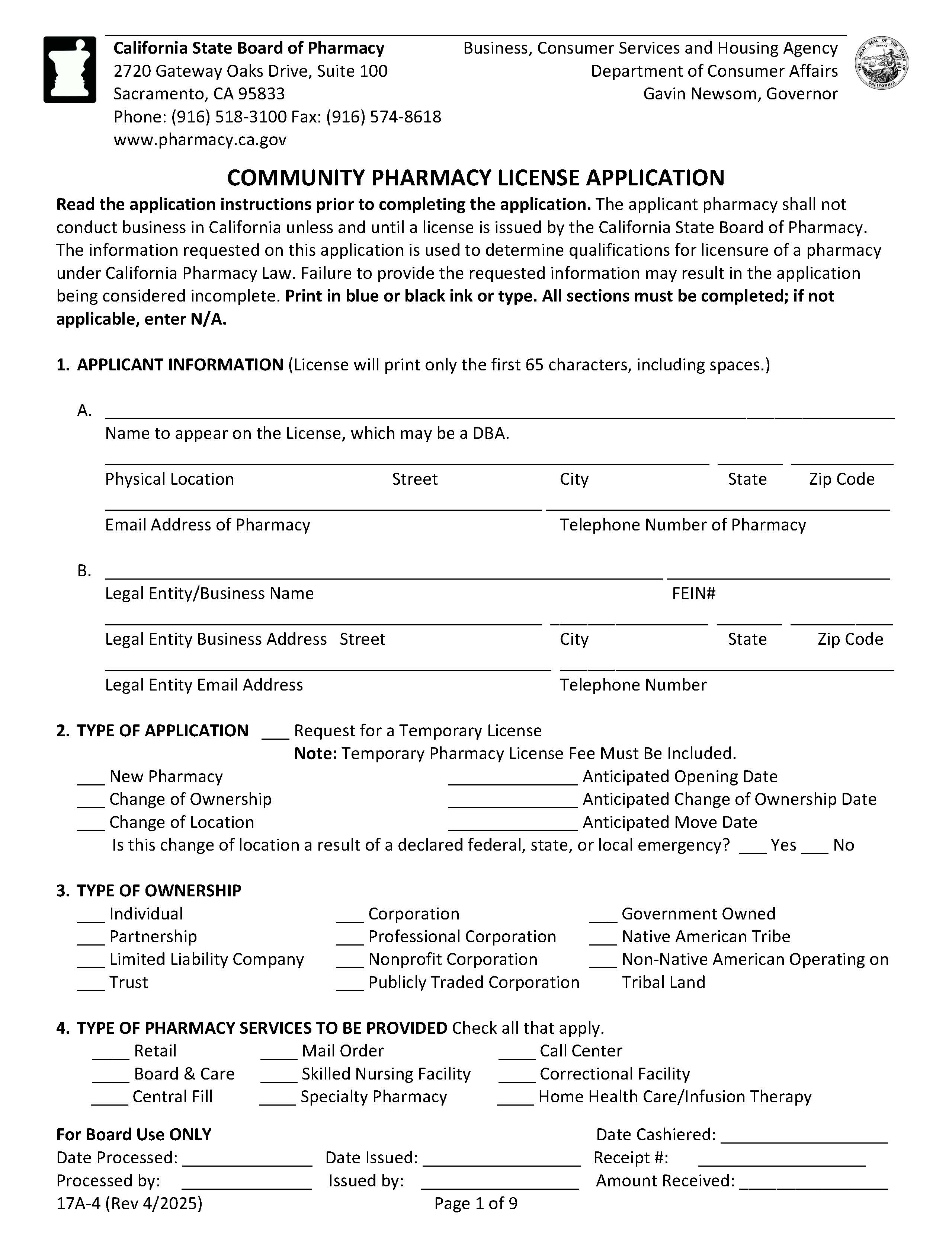 Community Pharmacy Permit Application {17A-4} | Pdf Fpdf Docx | California