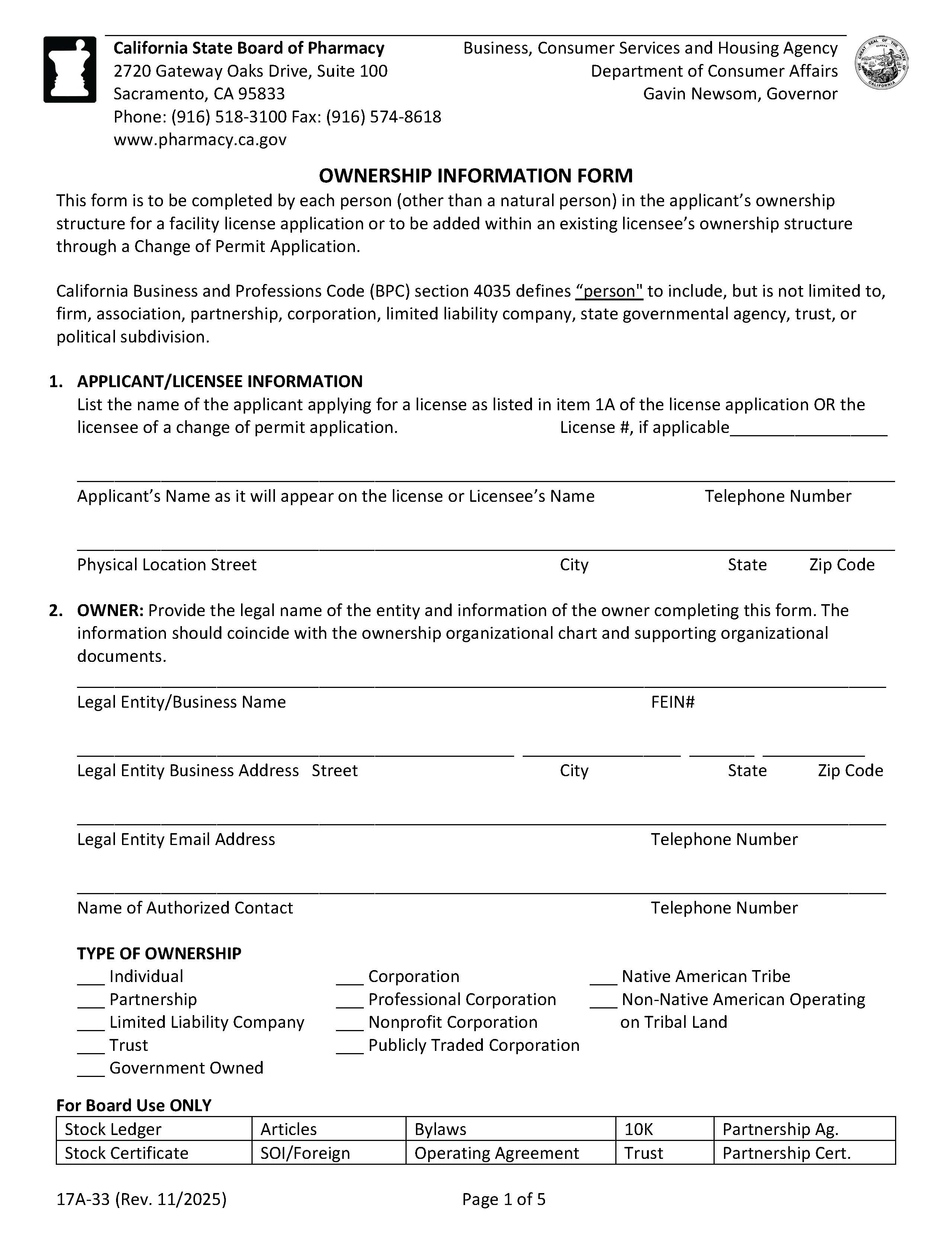 Corporation Ownership Information {17A-33} | Pdf Fpdf Docx | California