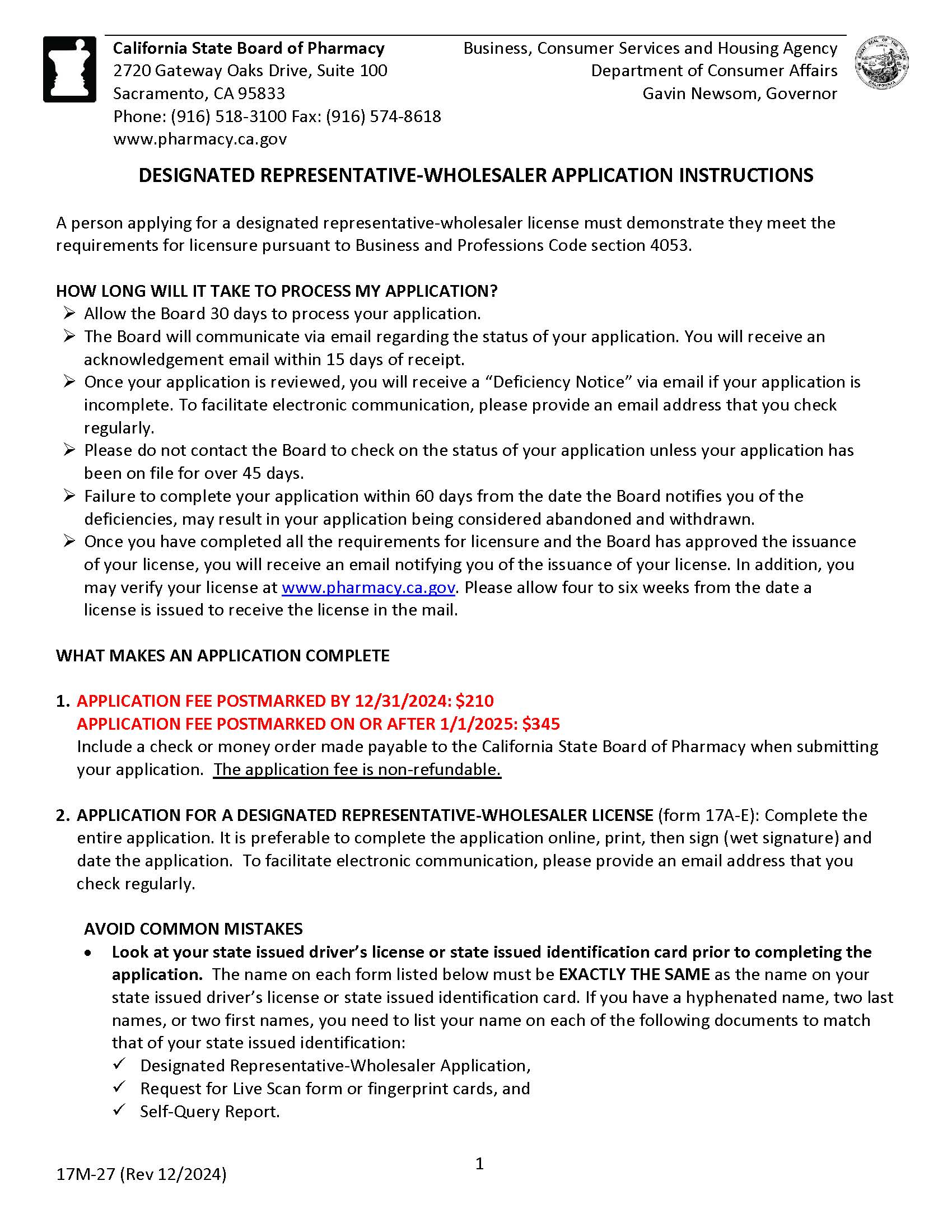 Designated Representative Requirements And Application (Instructions) {17M-27} | Pdf Fpdf Doc Docx | California