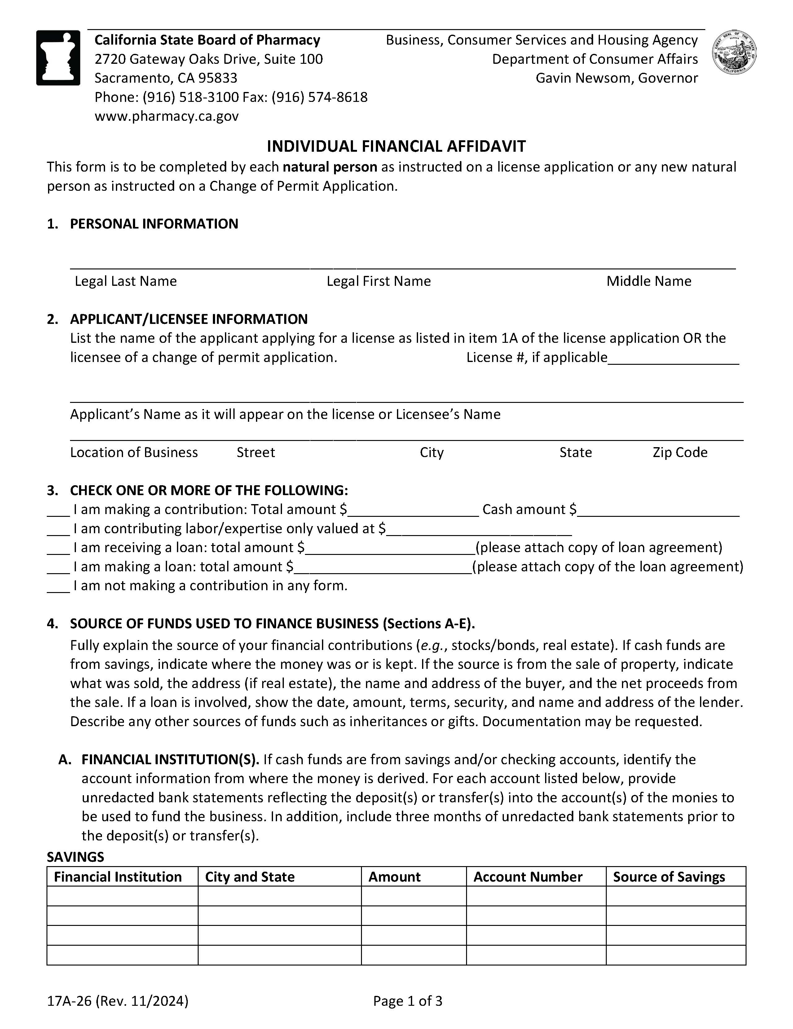 Individual Financial Affidavit {17A-26} | Pdf Fpdf Docx | California