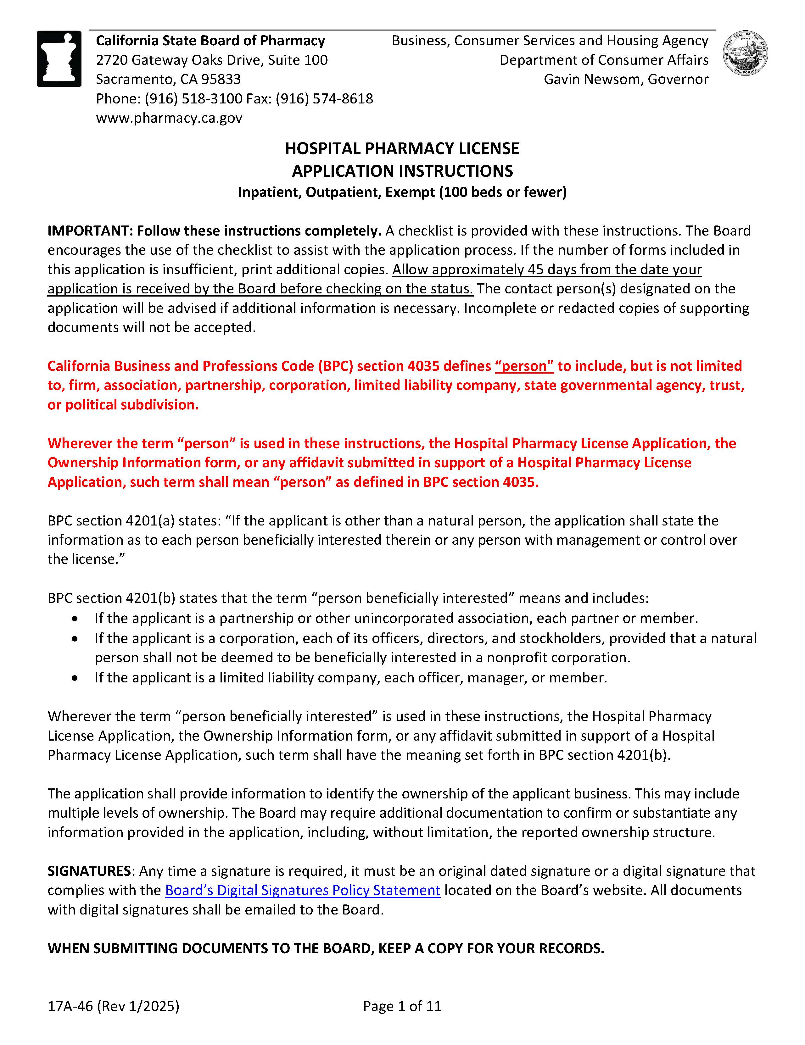 Instructions For Filing A Hospital Application {17A-46} | Pdf Fpdf Docx | California