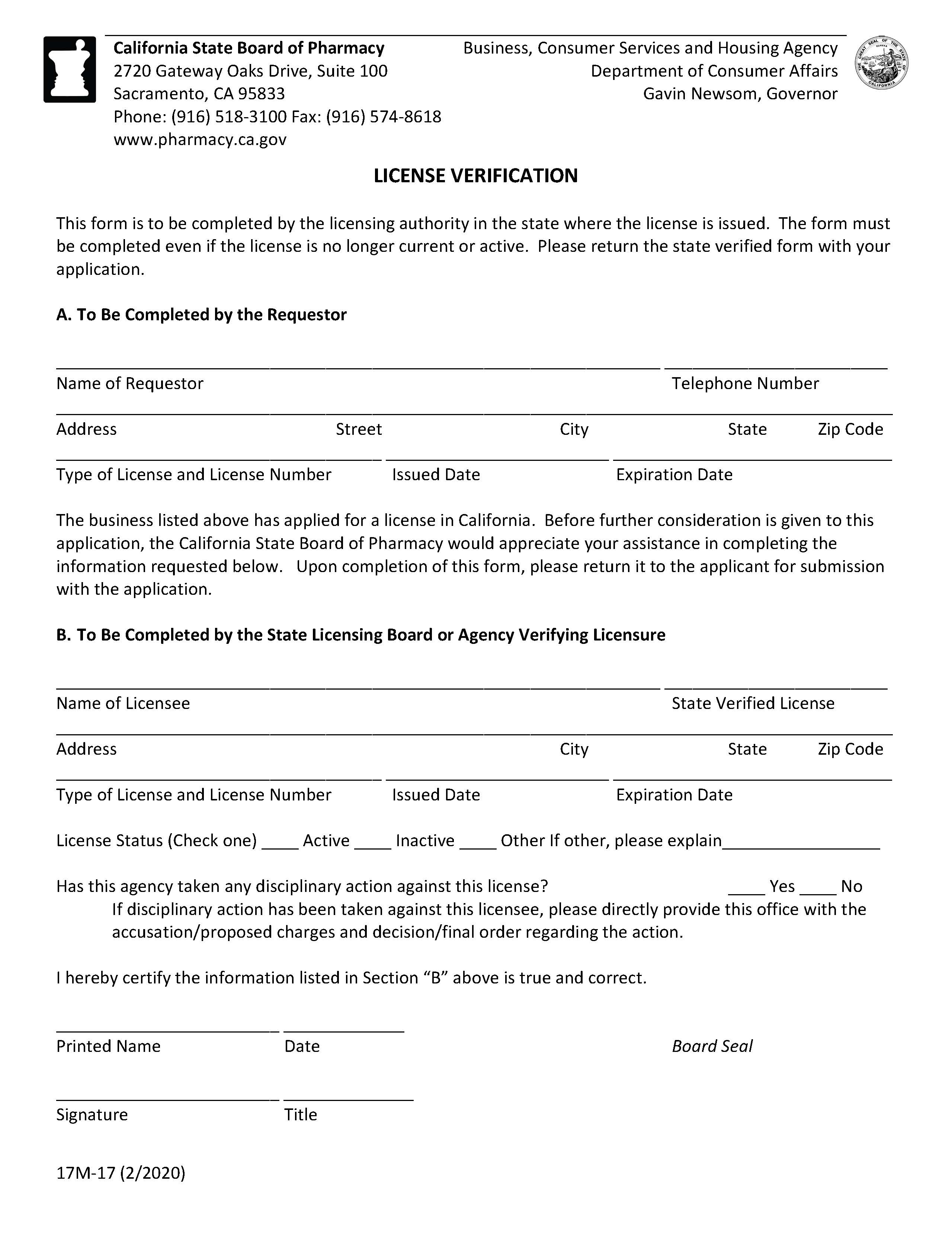 License Verification {17M-17} | Pdf Fpdf Docx | California