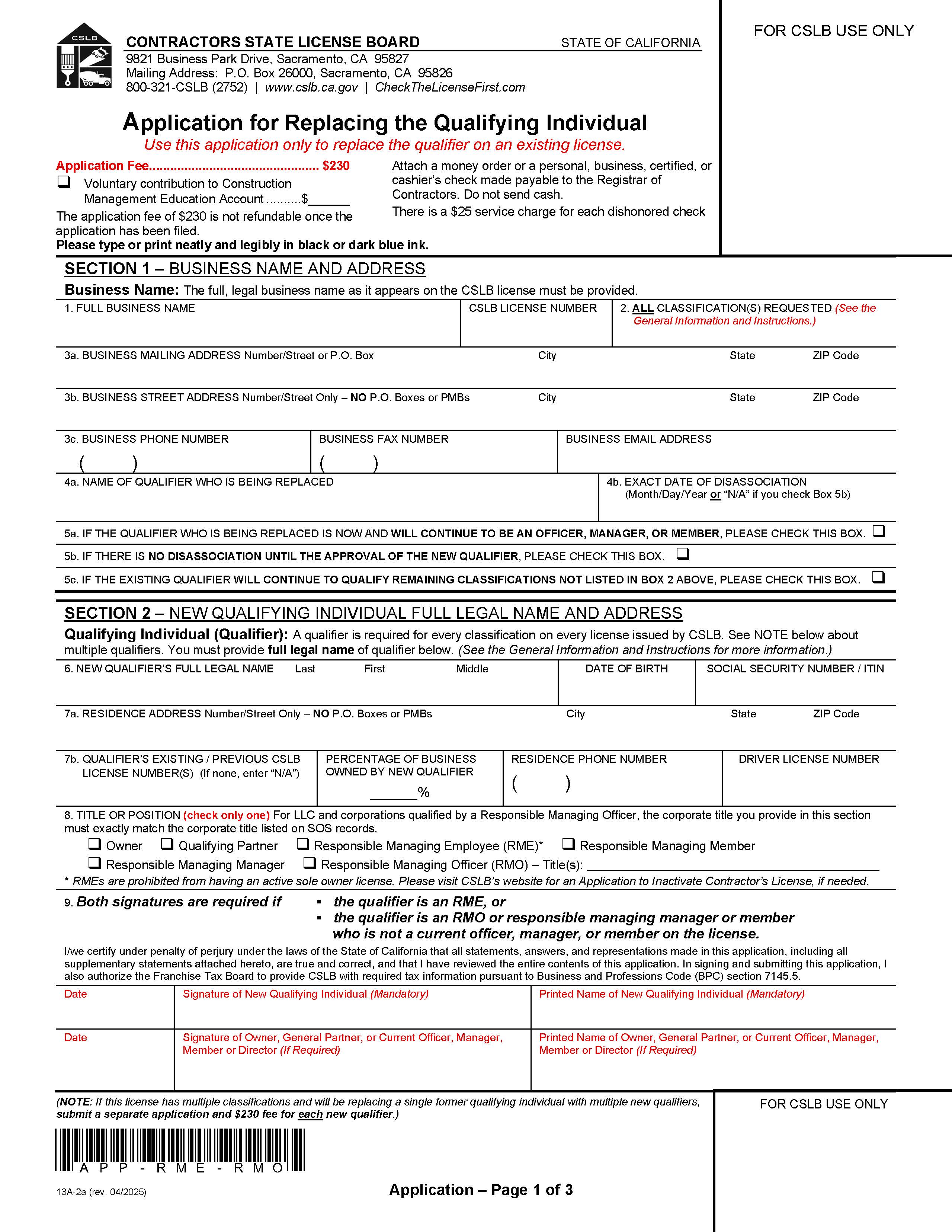 Application For Additional Classification {13A-2} | Pdf Fpdf Docx | California