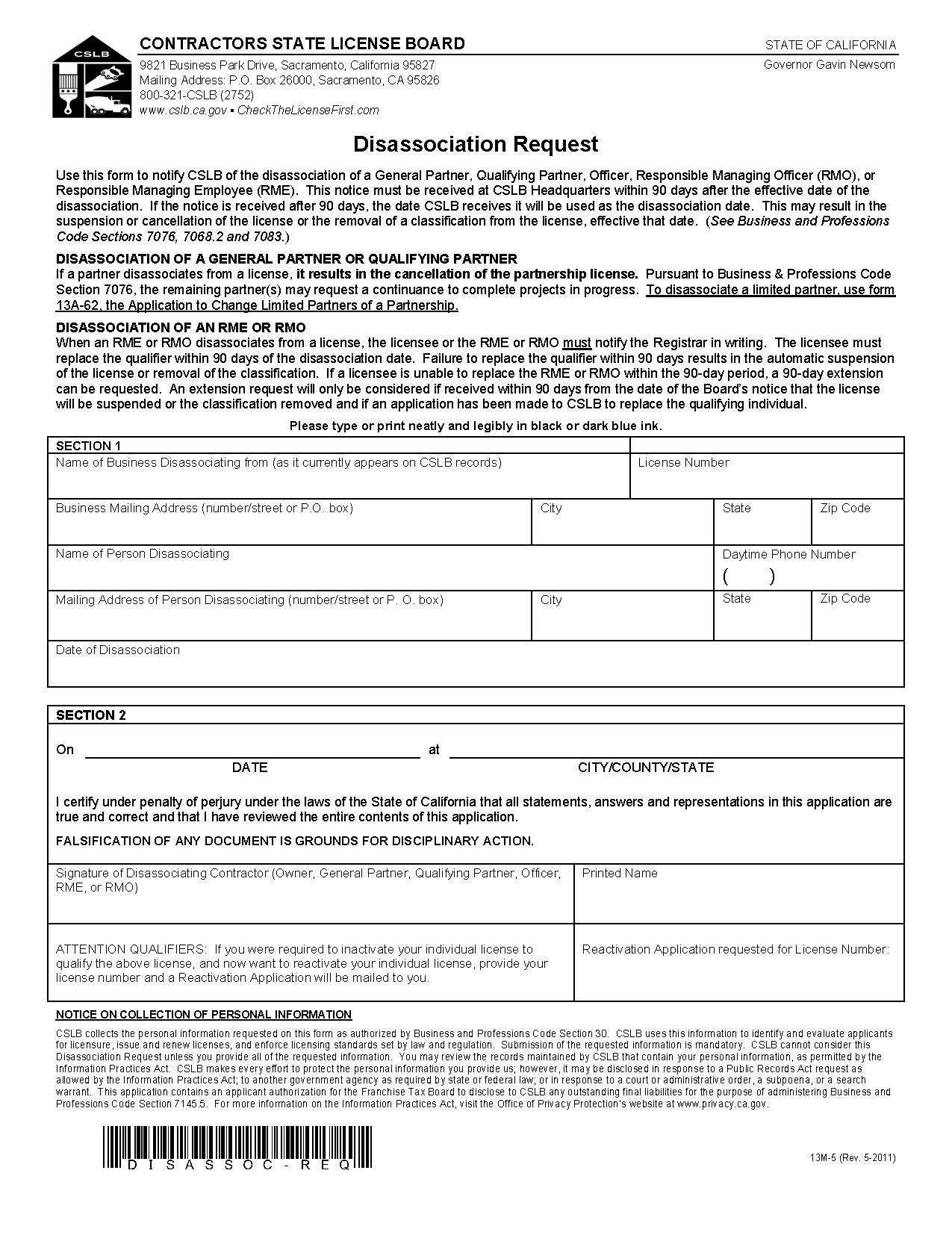 Disassociation Request {13m-5} | Pdf Fpdf Docx | California