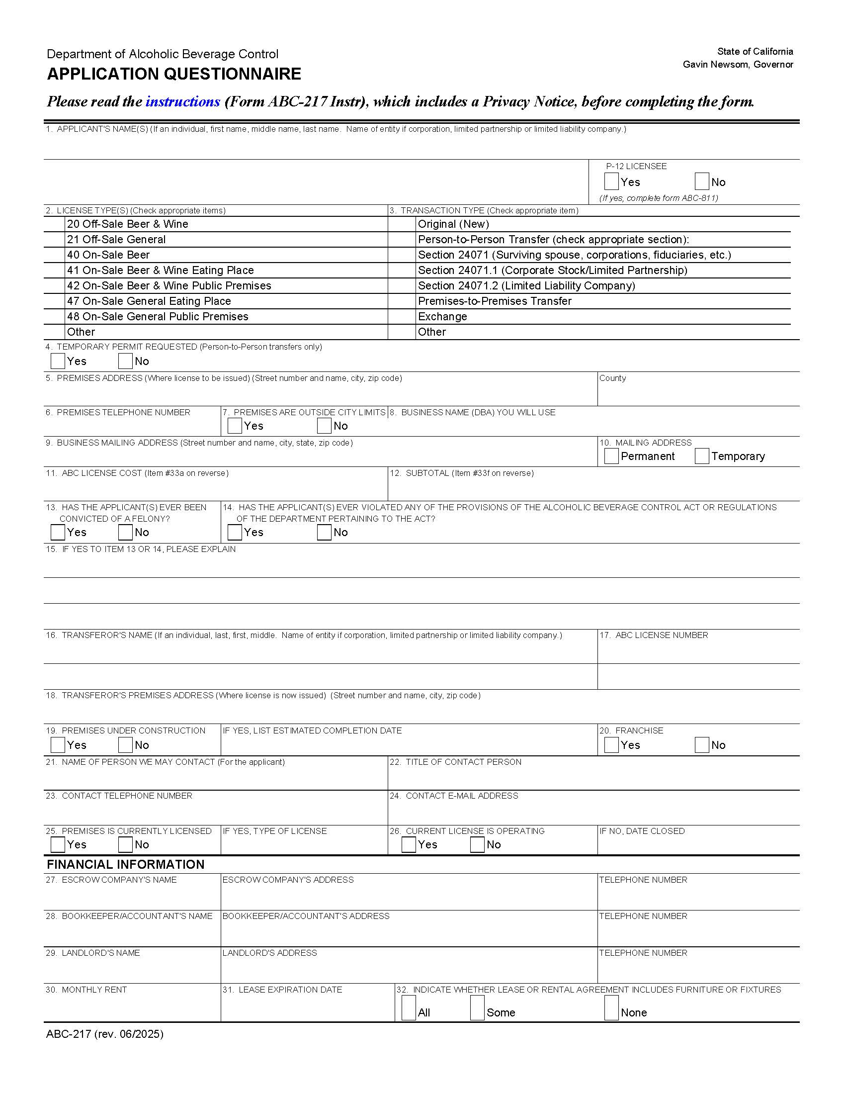 Application Questionnaire {ABC-217} | Pdf Fpdf Docx | California