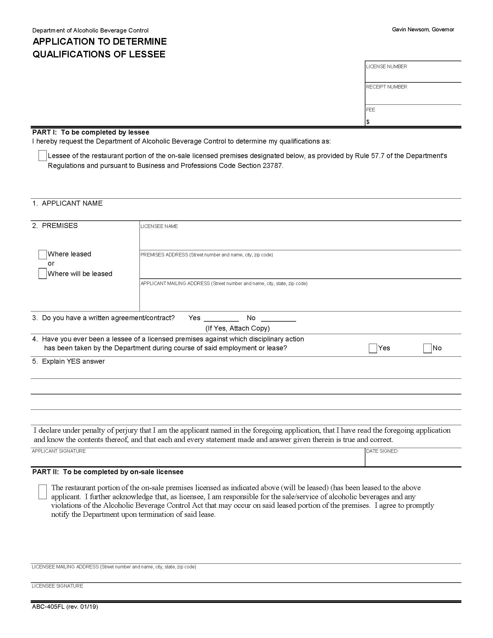 Application To Determine Qualifications Of Lessee {ABC-405FL} | Pdf Fpdf Docx | California