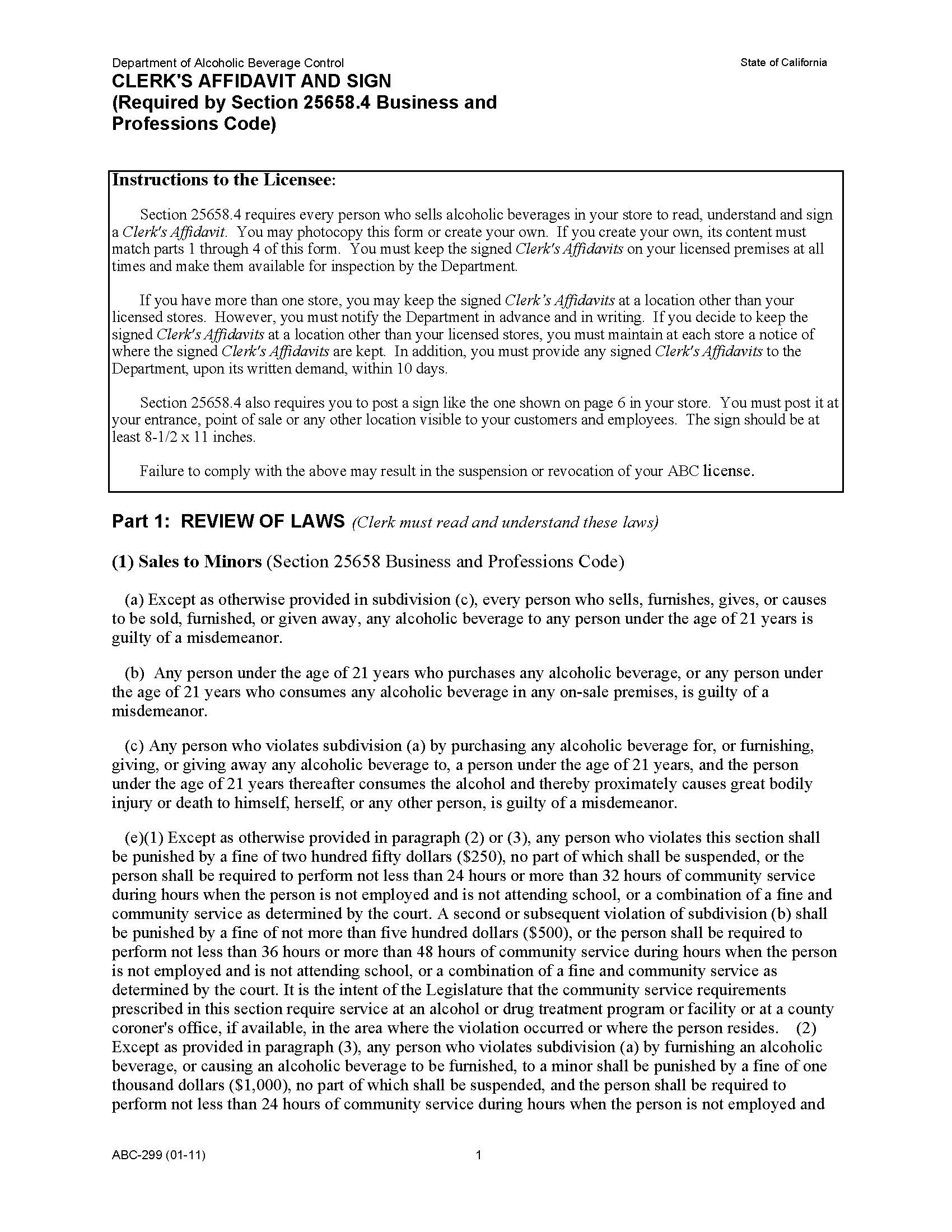 Clerks Affidavit And Sign {ABC-299} | Pdf Fpdf Doc Docx | California