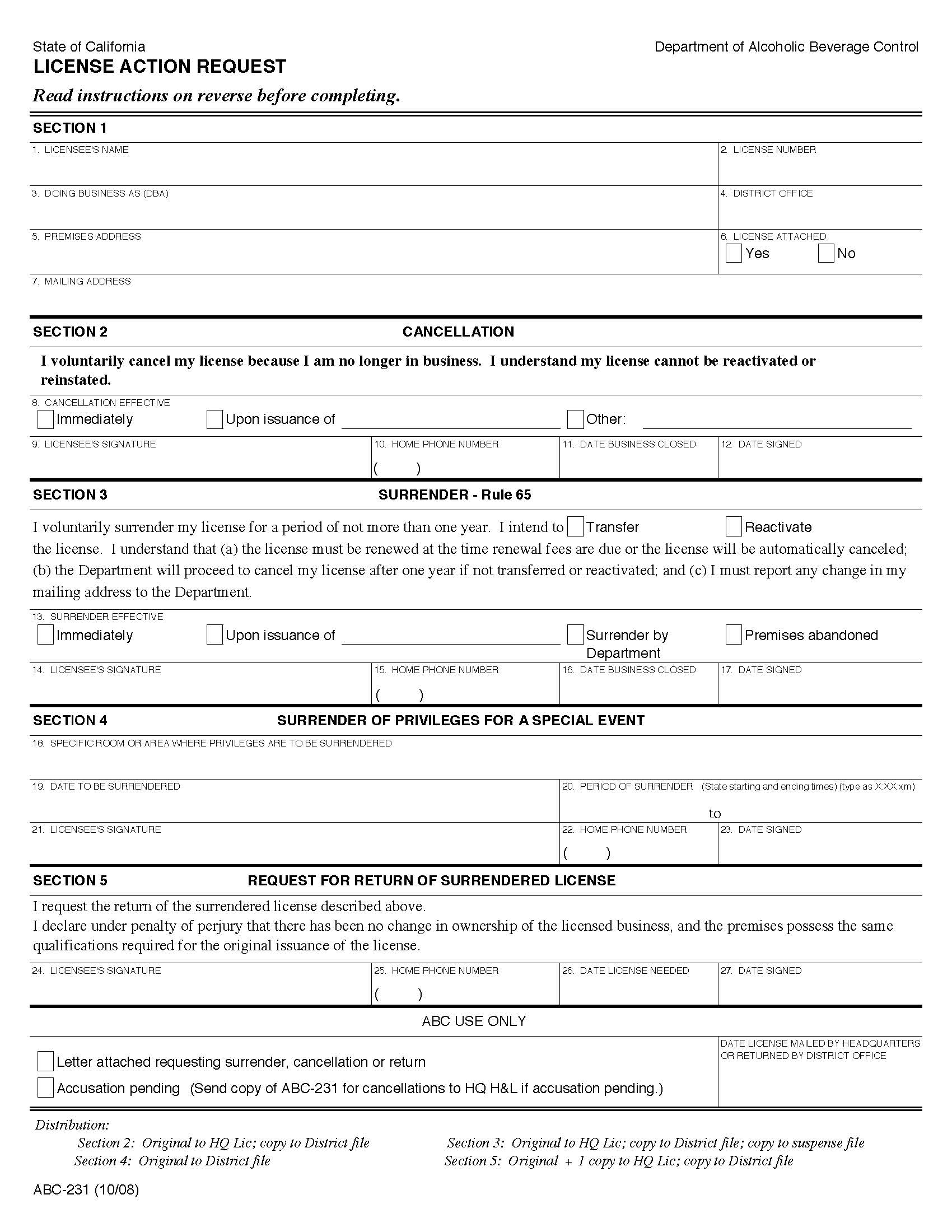 License Action Request {ABC-231} | Pdf Fpdf Doc Docx | California