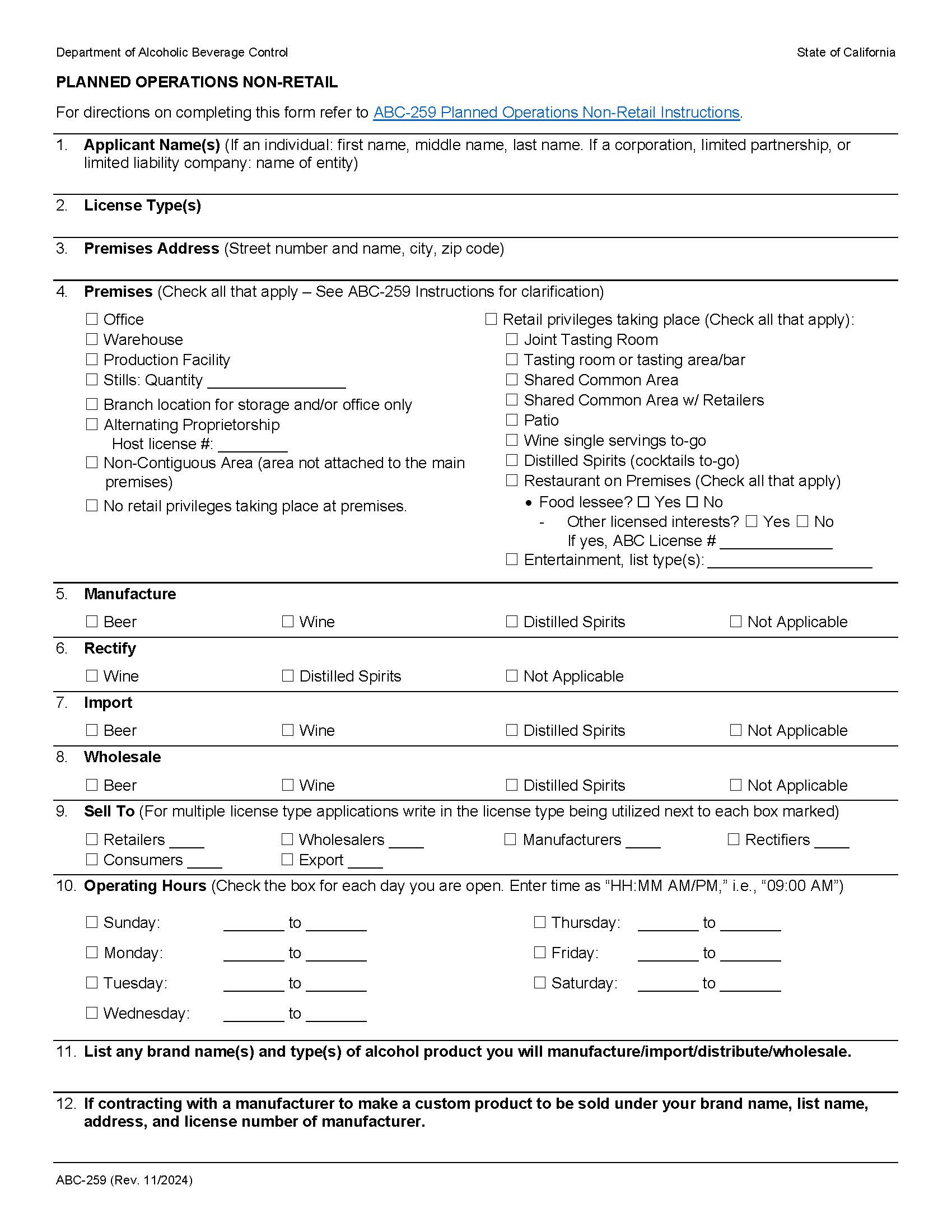 Planned Operations Non-Retail {ABC-259} | Pdf Fpdf Docx | California