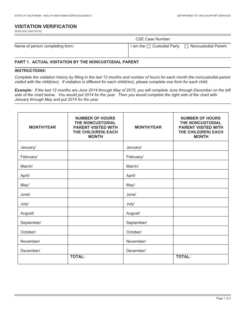 Visitation Verification {DCSS 0053} | Pdf Fpdf Docx | California