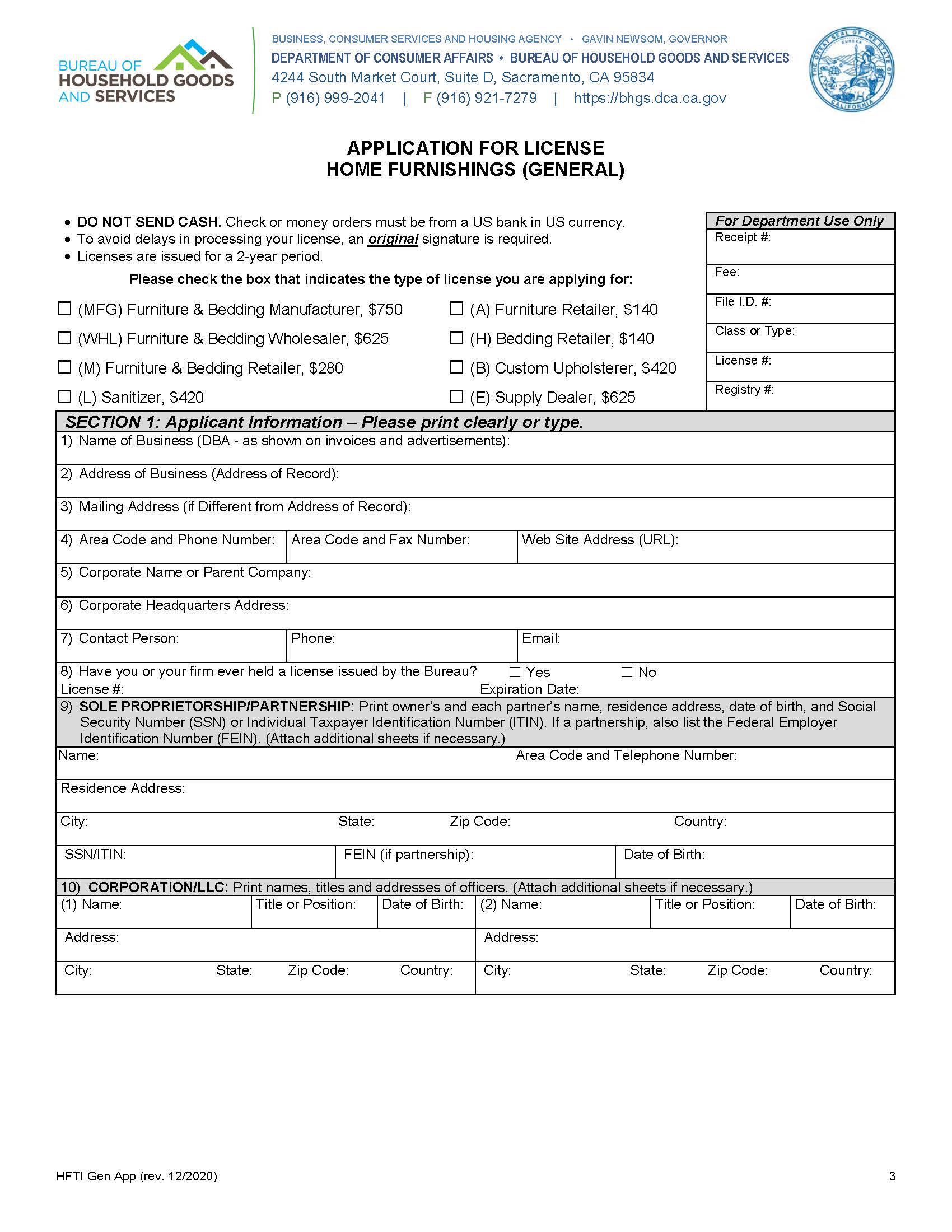 Application For License | Pdf Fpdf Docx | California